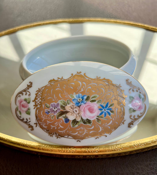 Limoges Oval Porcelain Jewelry or Trinket Box - Made in France