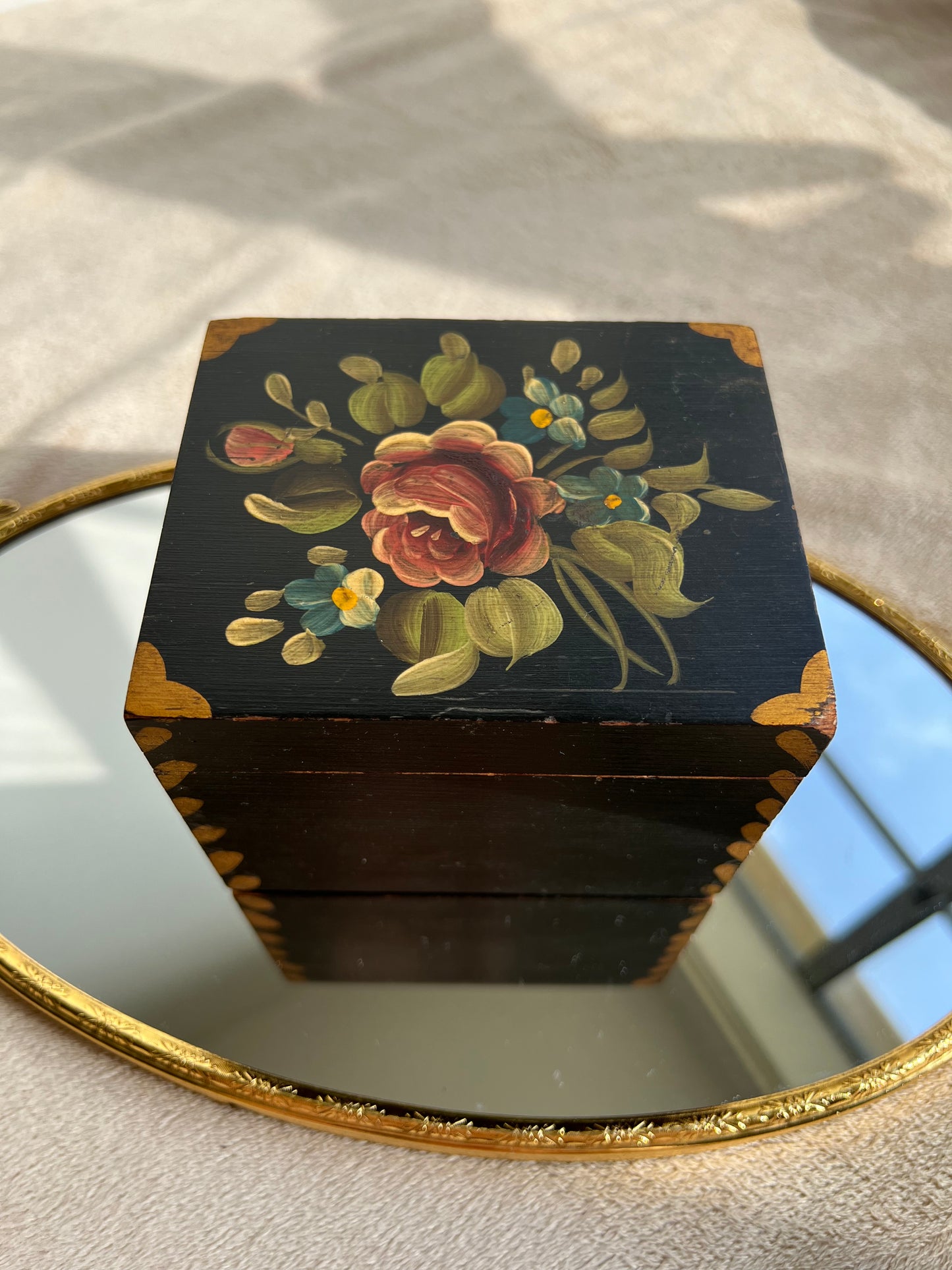 Handmade Wooden Vintage Floral Painted Jewelry Box