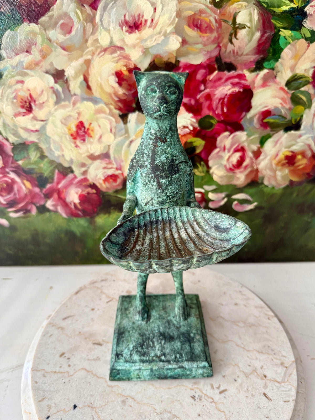 Antique Diego Giacometti-Style Patinated Bronze "Cat Butler" Statues, often used as Soap Dishes, Business Card Holders, or Trinket Trays - This price applies to a single item only!
