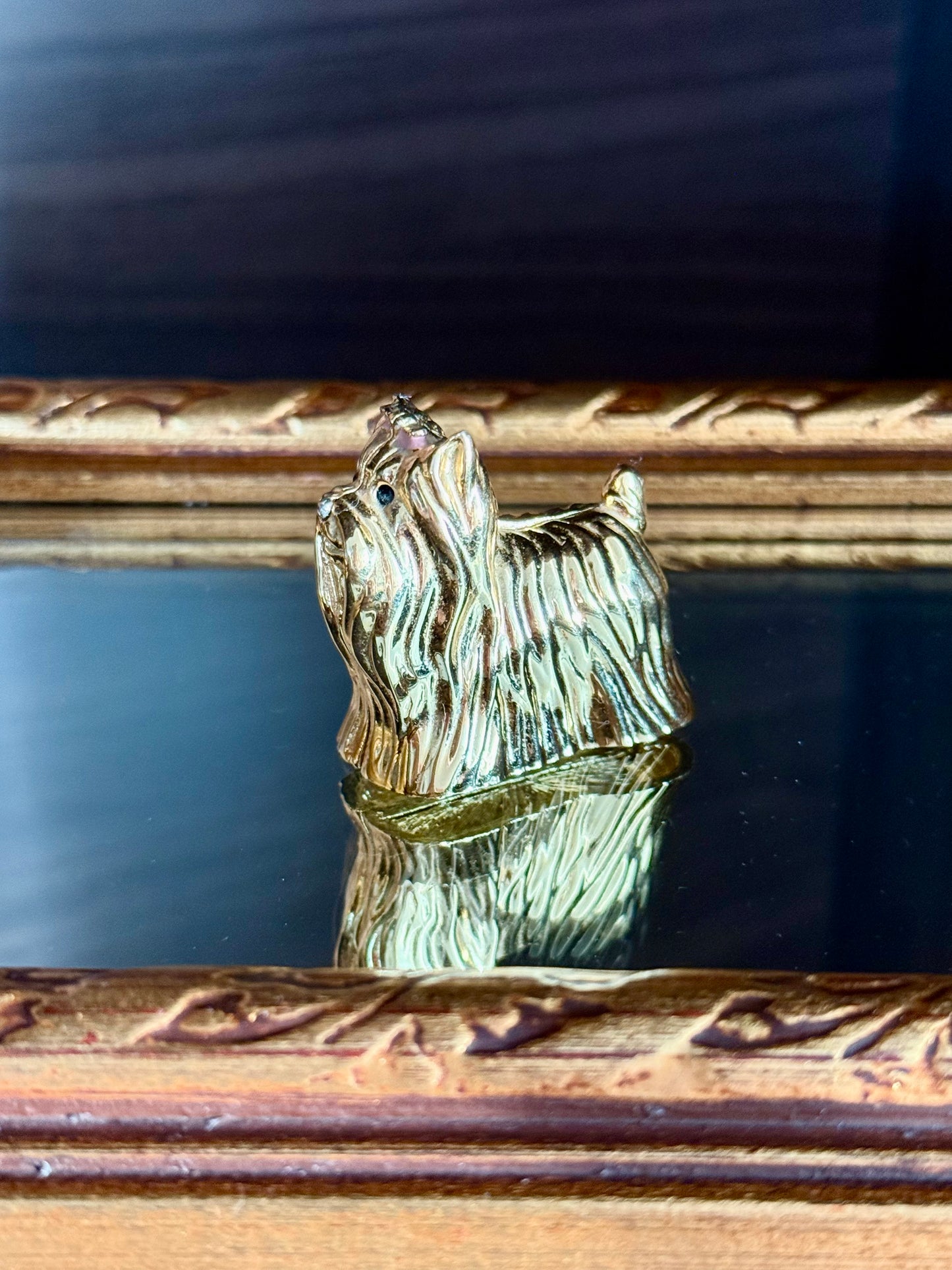 Estée Lauder Vintage Gold Plated Perfume Compact Dog with Pink Ribbon