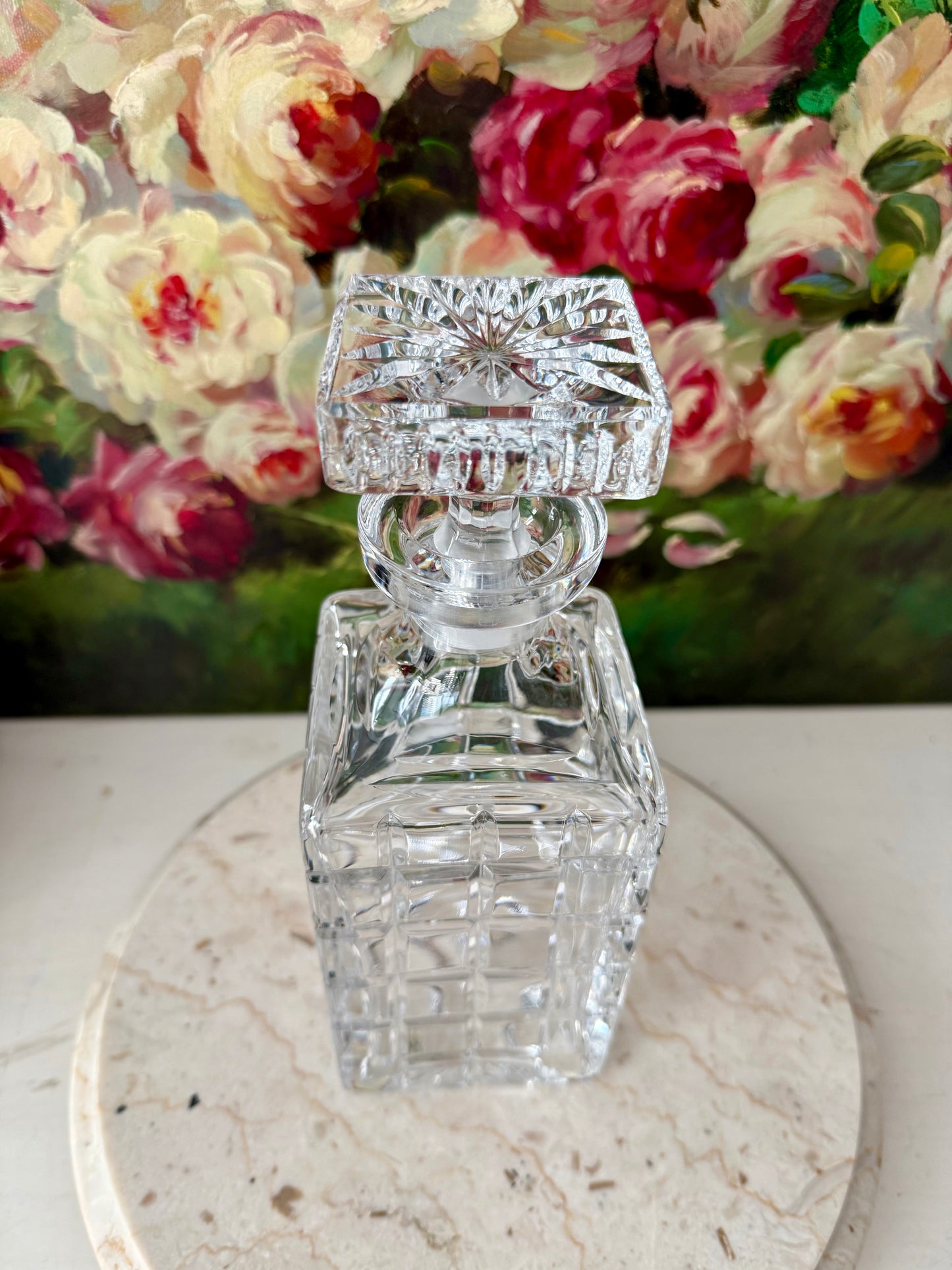 Atlantis Helsinki Style Vintage Cut Crystal Square Glass Whiskey Decanter with Stopper