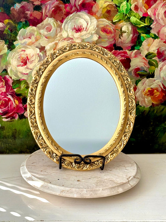 Italian Florentine Style Vintage Oval Mirror Wall Decor with Gold Gilded Wooden Frame