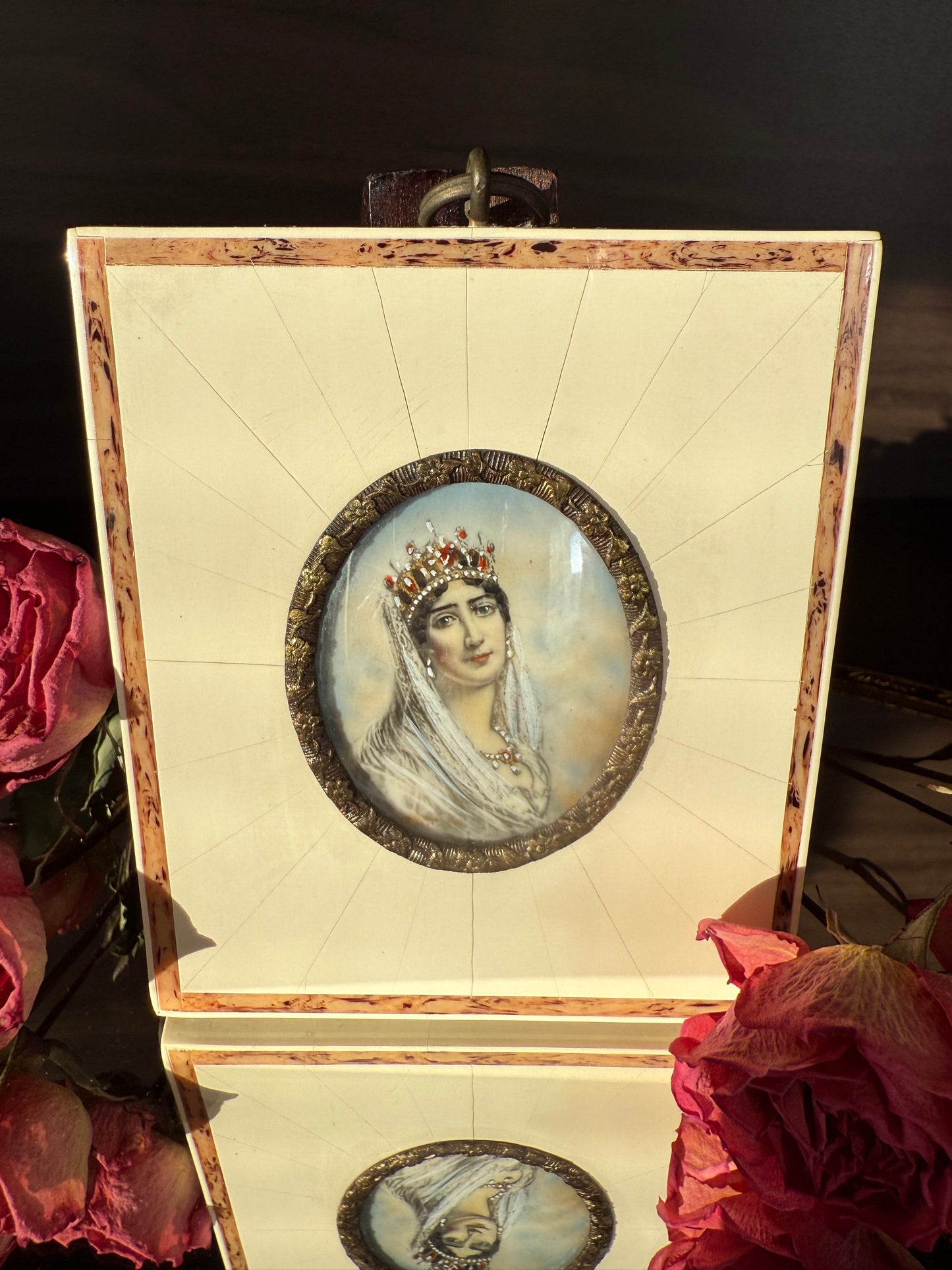 Antique early 20th-Century Miniature Hand-Painted Portrait of Empress Joséphine de Beauharnais, the first wife of Napoleon Bonaparte