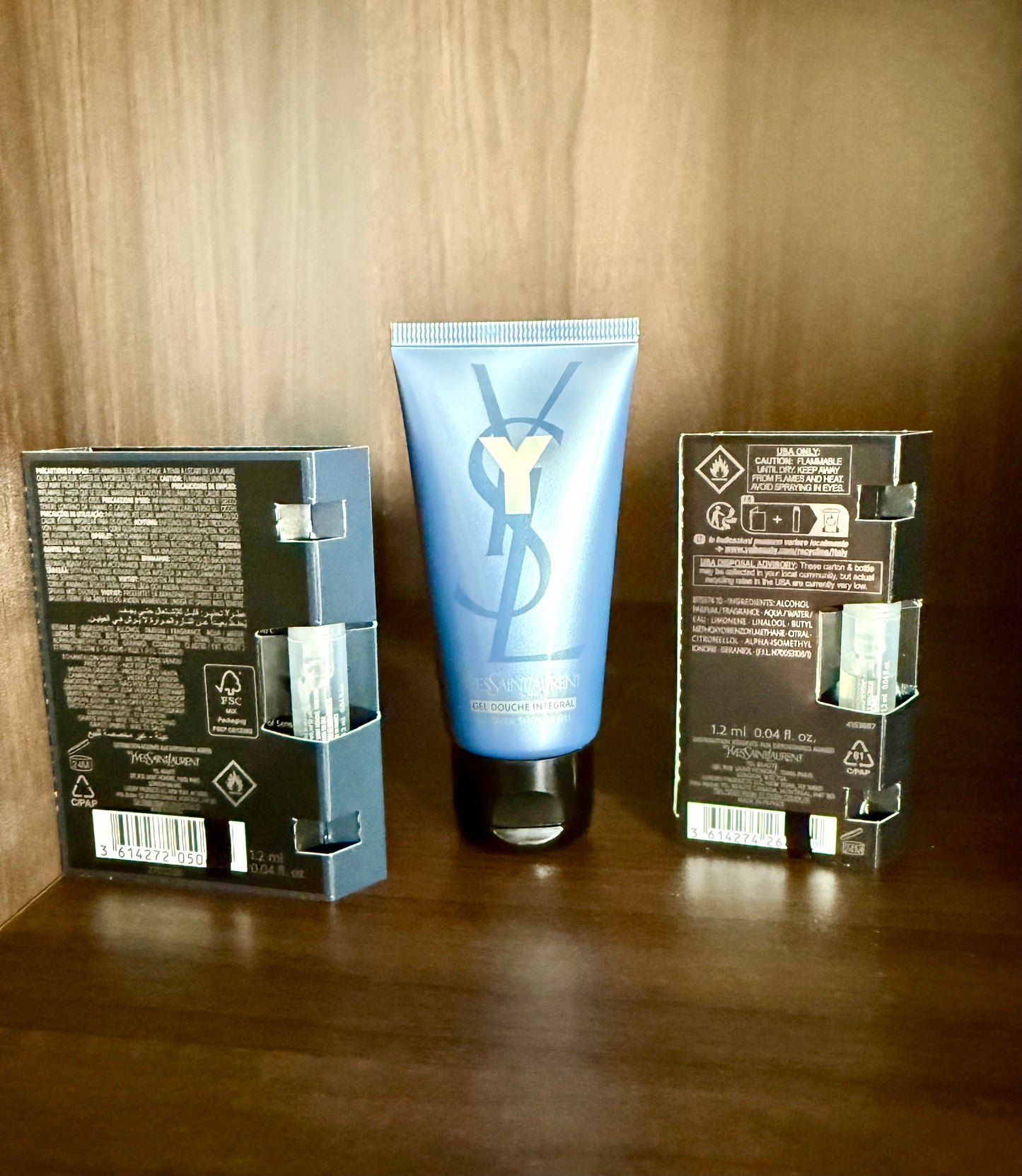 YSL, Yves Saint Laurent Y Eau de Parfum Gift Set, with Two Perfume Samples, a Shower gel, and Matching Pouch