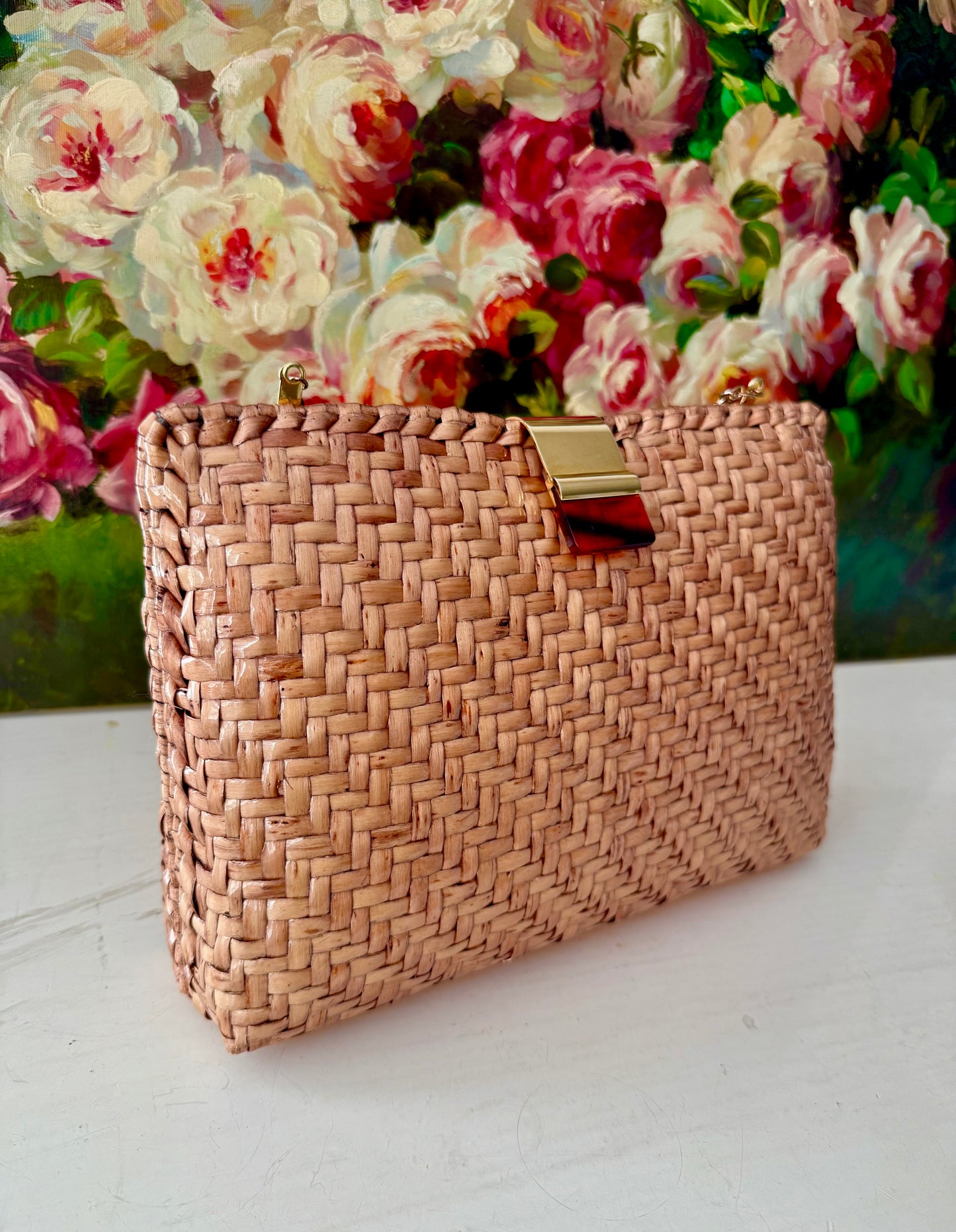 Vintage RODO Italian Style Glazed Wicker Purse or Clutch with Chain Shoulder Strap