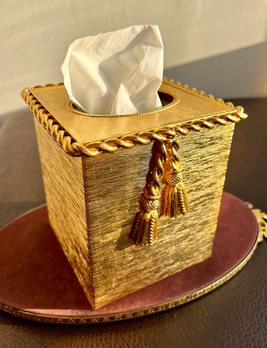 STYLEBUILT Vintage Tissue Box Cover with Gilt Rope & Tassel