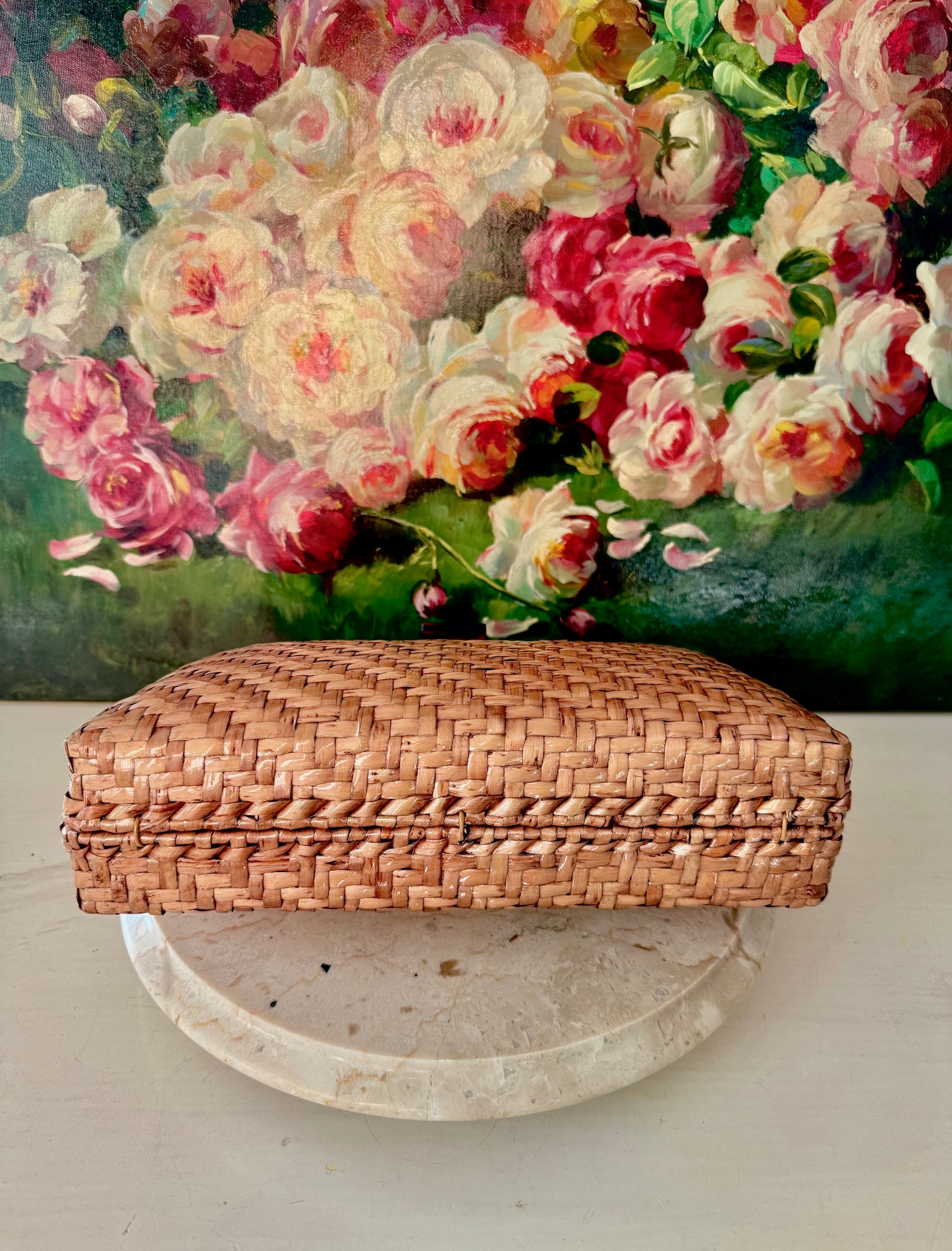 Vintage RODO Italian Style Glazed Wicker Purse or Clutch with Chain Shoulder Strap