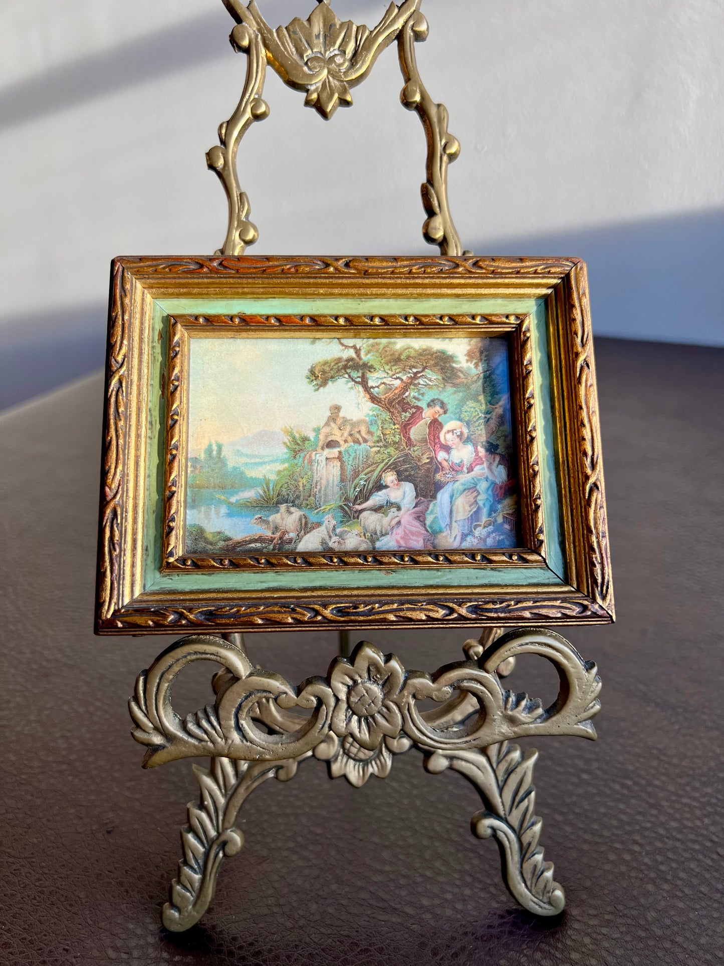 Florentine Mini Vintage Print Picture with Gilded Wooden Square Frame, Italian Style