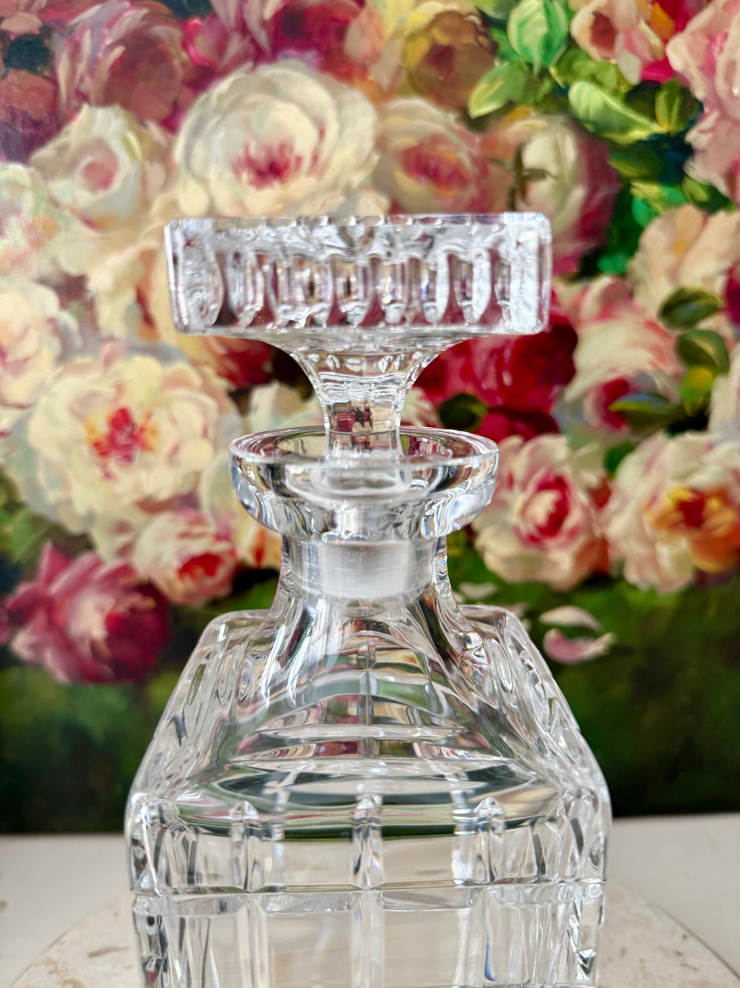 Atlantis Helsinki Style Vintage Cut Crystal Square Glass Whiskey Decanter with Stopper