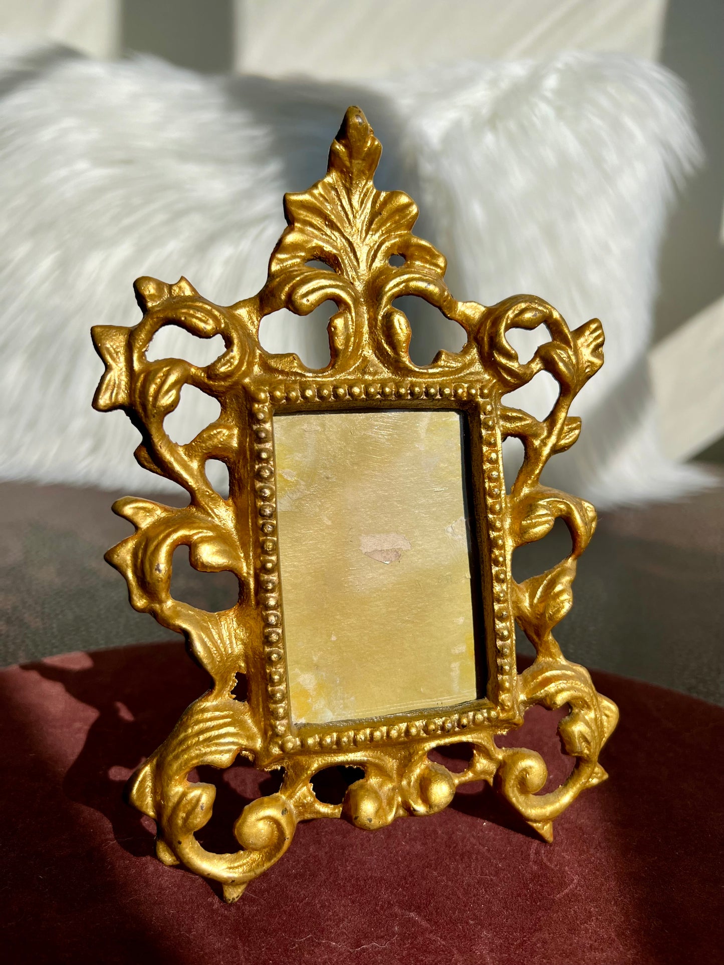 French Ornate Victorian Rococo Style Heavy Metal Brass Vintage Mini Square Picture Frame with Golden Gilt Finish (1 pc)