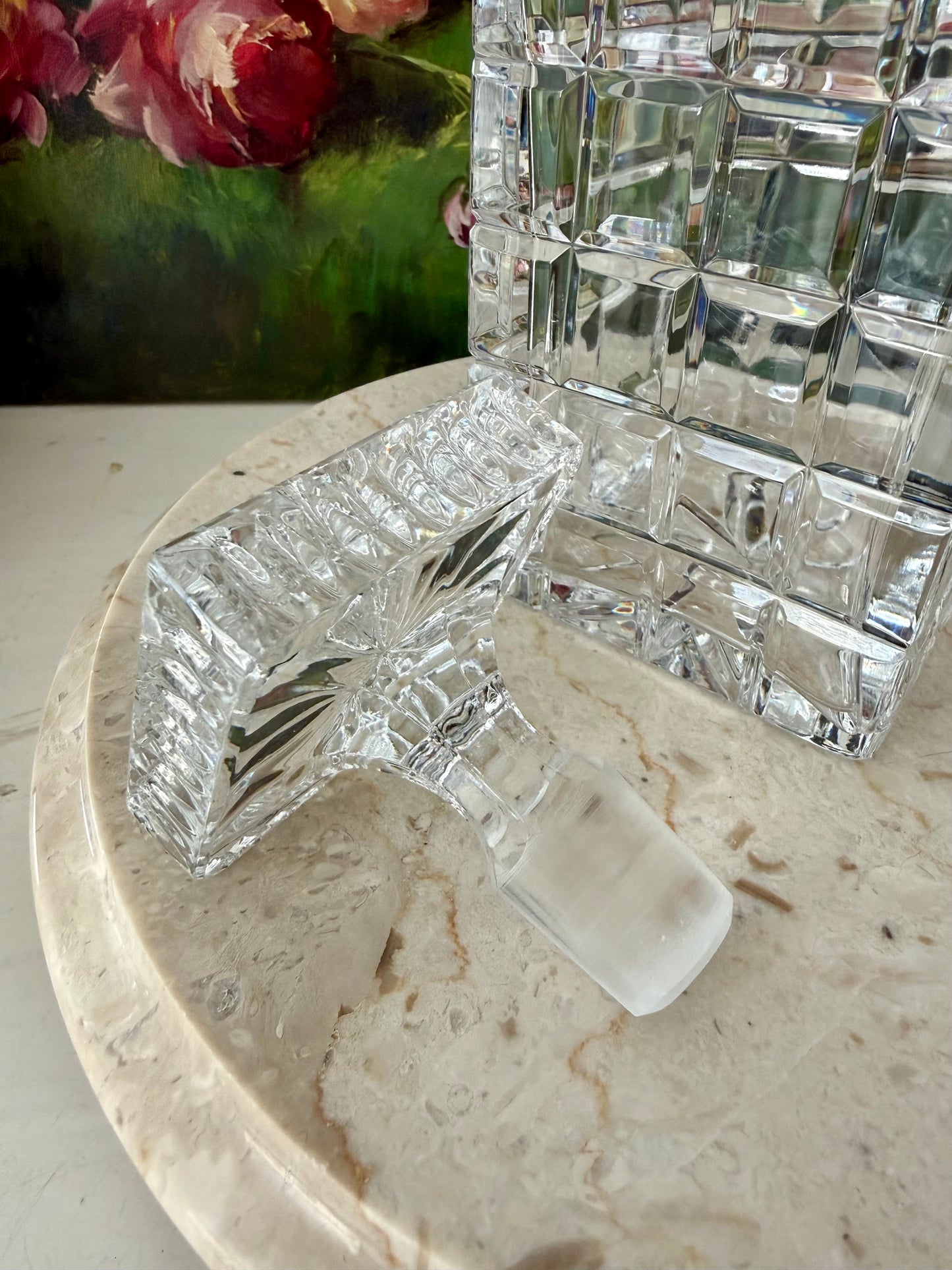 Atlantis Helsinki Style Vintage Cut Crystal Square Glass Whiskey Decanter with Stopper