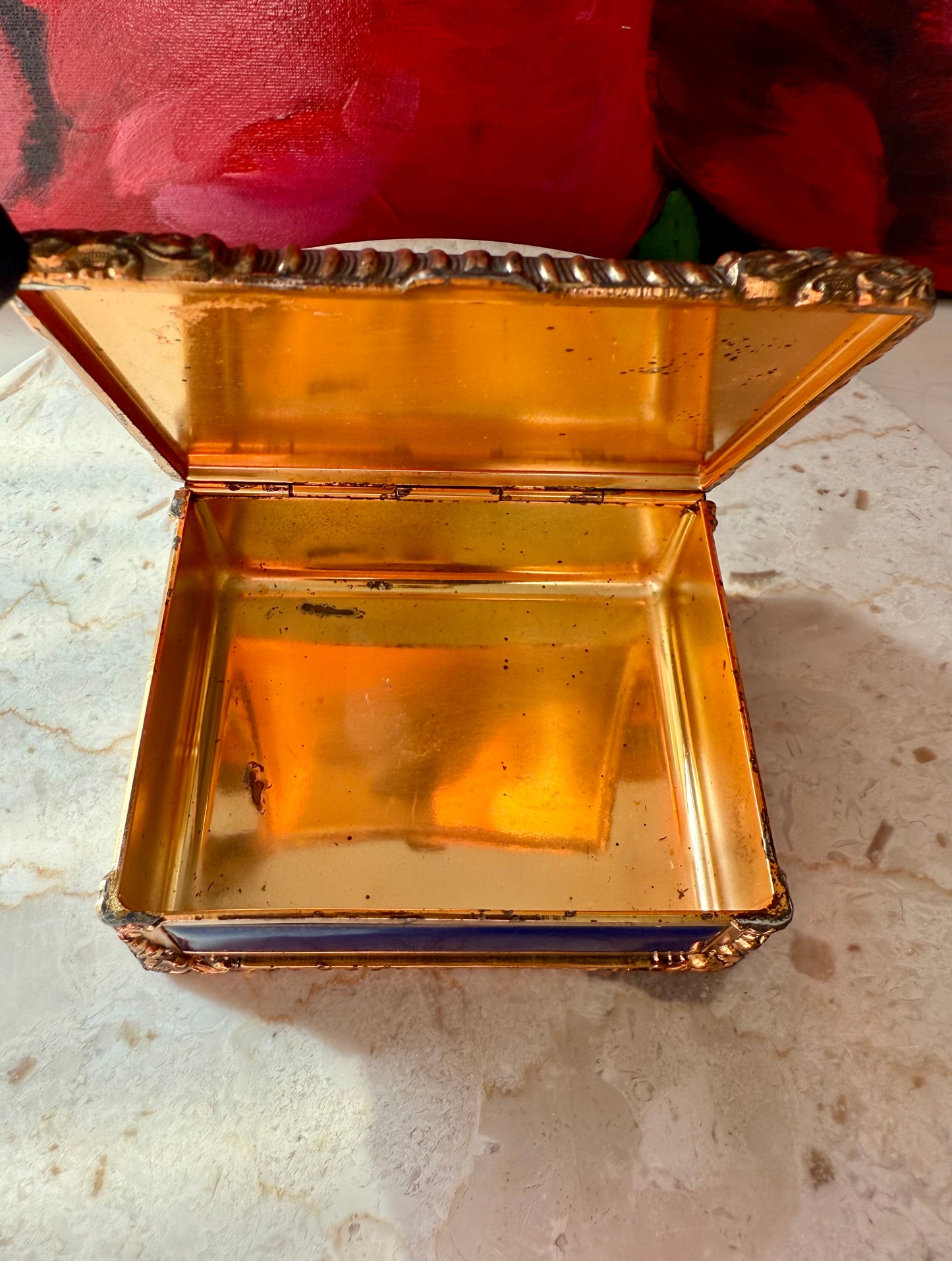 Royal Bovano Italian Style Cobalt Blue Enamel Vintage Cigarette Case or Jewelry Box from the 1950s or 1960s