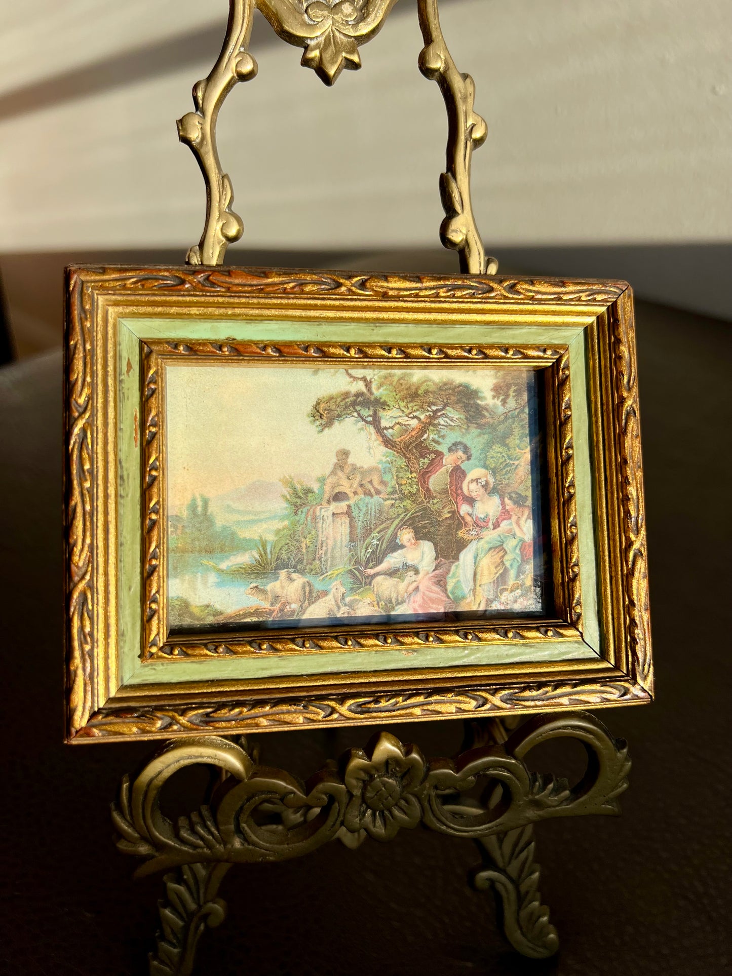 Florentine Mini Vintage Print Picture with Gilded Wooden Square Frame, Italian Style