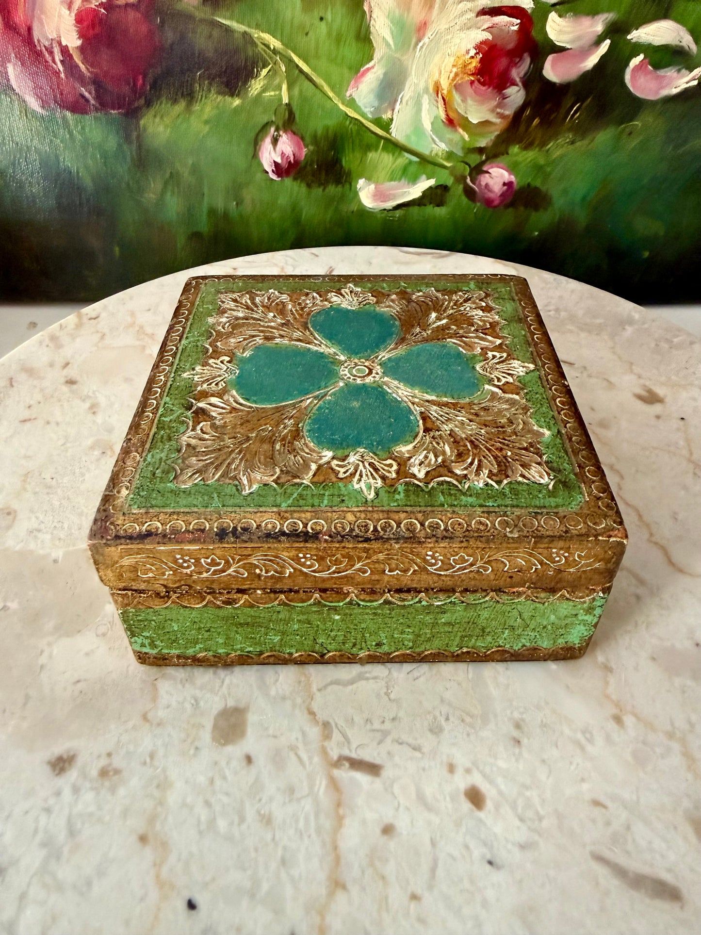 Italian Style Florentine Gold-gilded Wooden Vintage Jewelry or Trinket Box