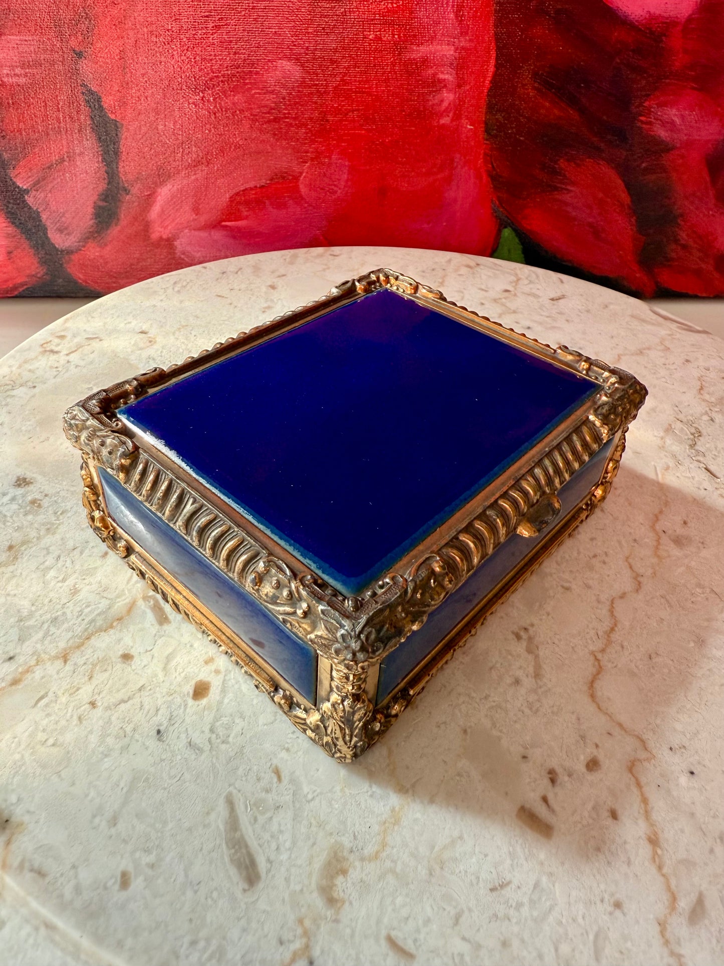 Royal Bovano Italian Style Cobalt Blue Enamel Vintage Cigarette Case or Jewelry Box from the 1950s or 1960s