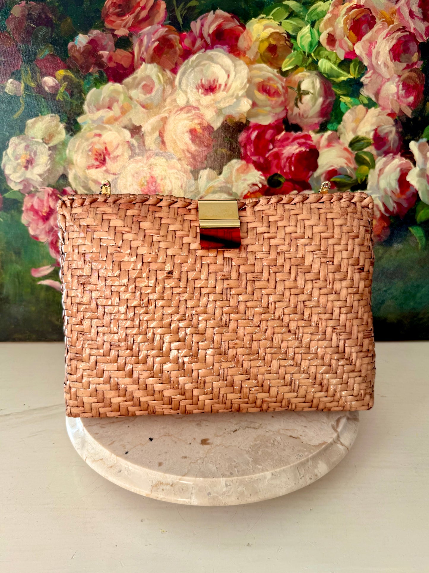 Vintage RODO Italian Style Glazed Wicker Purse or Clutch with Chain Shoulder Strap