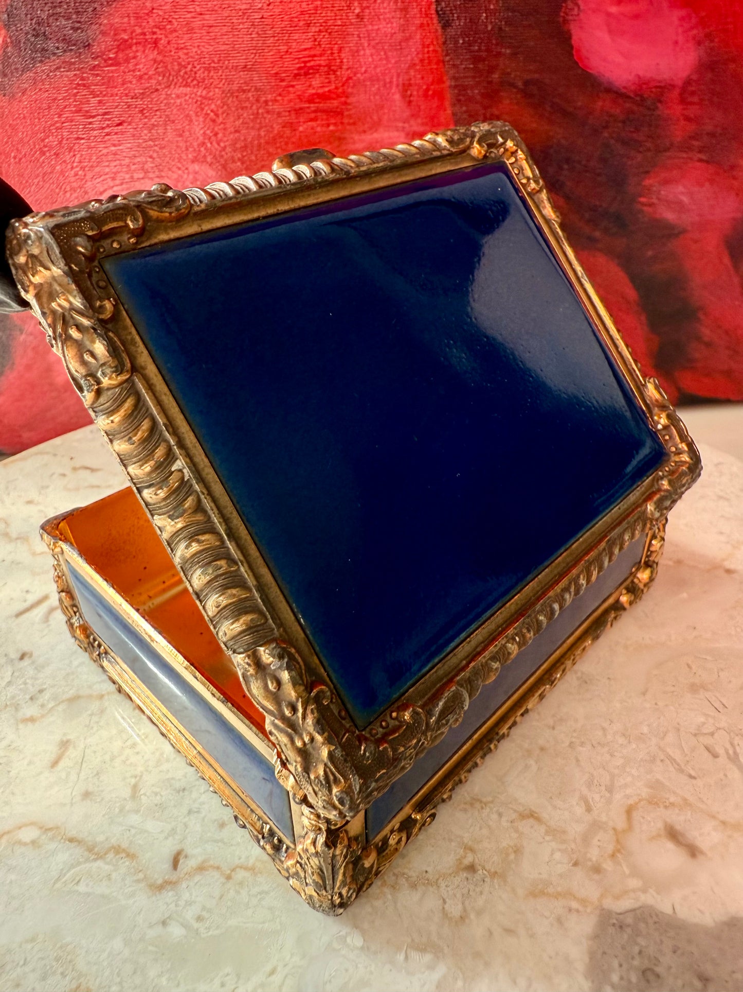 Royal Bovano Italian Style Cobalt Blue Enamel Vintage Cigarette Case or Jewelry Box from the 1950s or 1960s