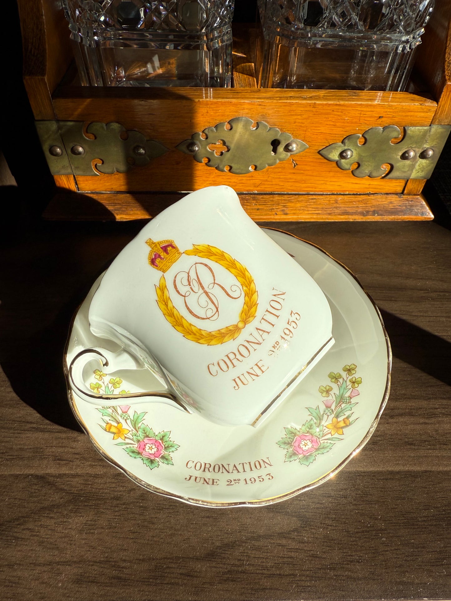 Coronation 1953 H.M. Queen Elizabeth Vintage Tuscan Bone China Roses Tea cup and Saucer, Numbered