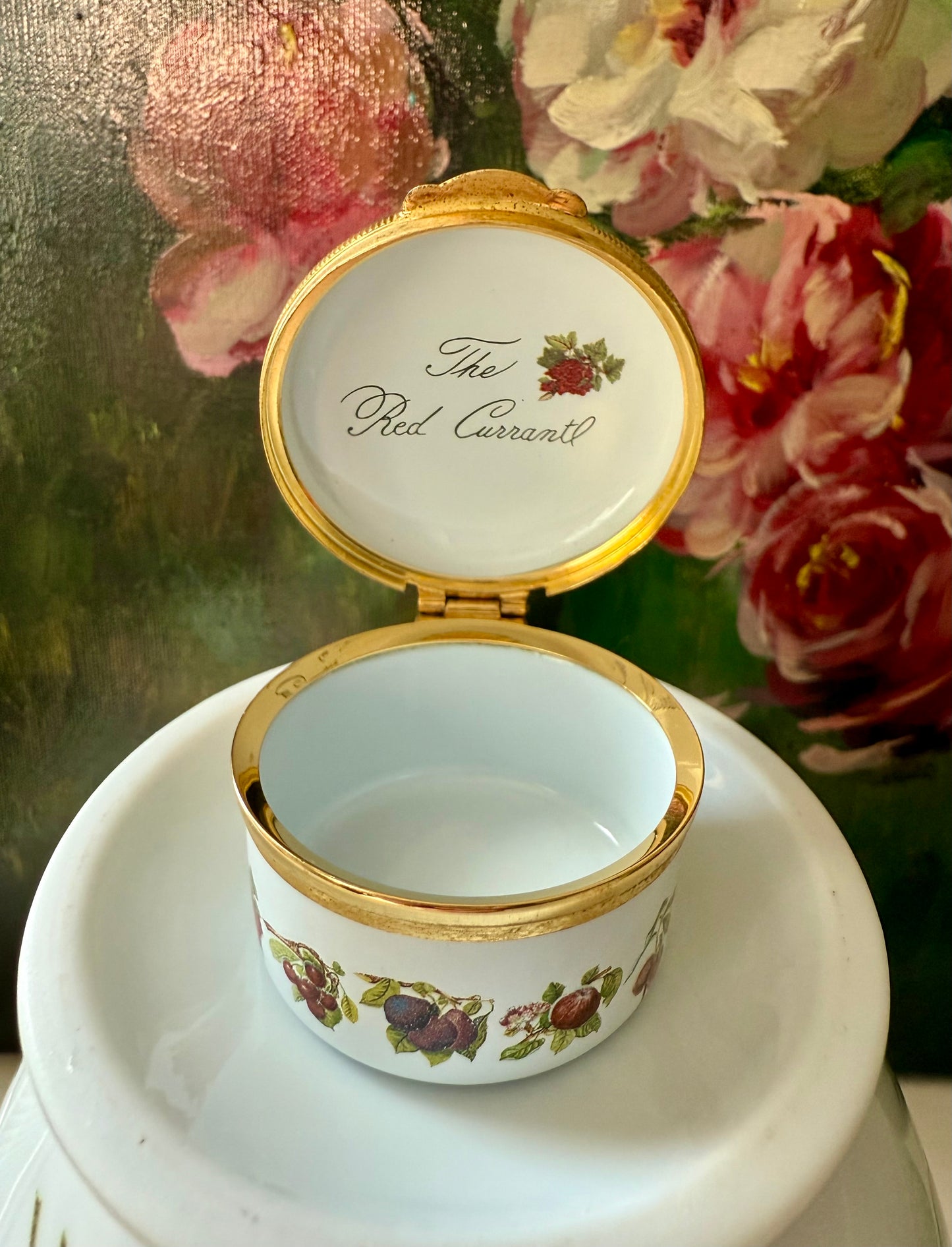 Vintage ‘The Red Currant’ Portmeirion Pomona Enamel Jewelry or Trinket Box, Made in England