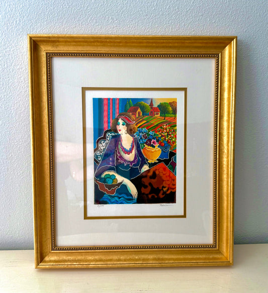 Patricia Govezensky Signed and Numbered Vintage Serigraph: "Lady By The Meadow" in a Gilded Wooden Frame