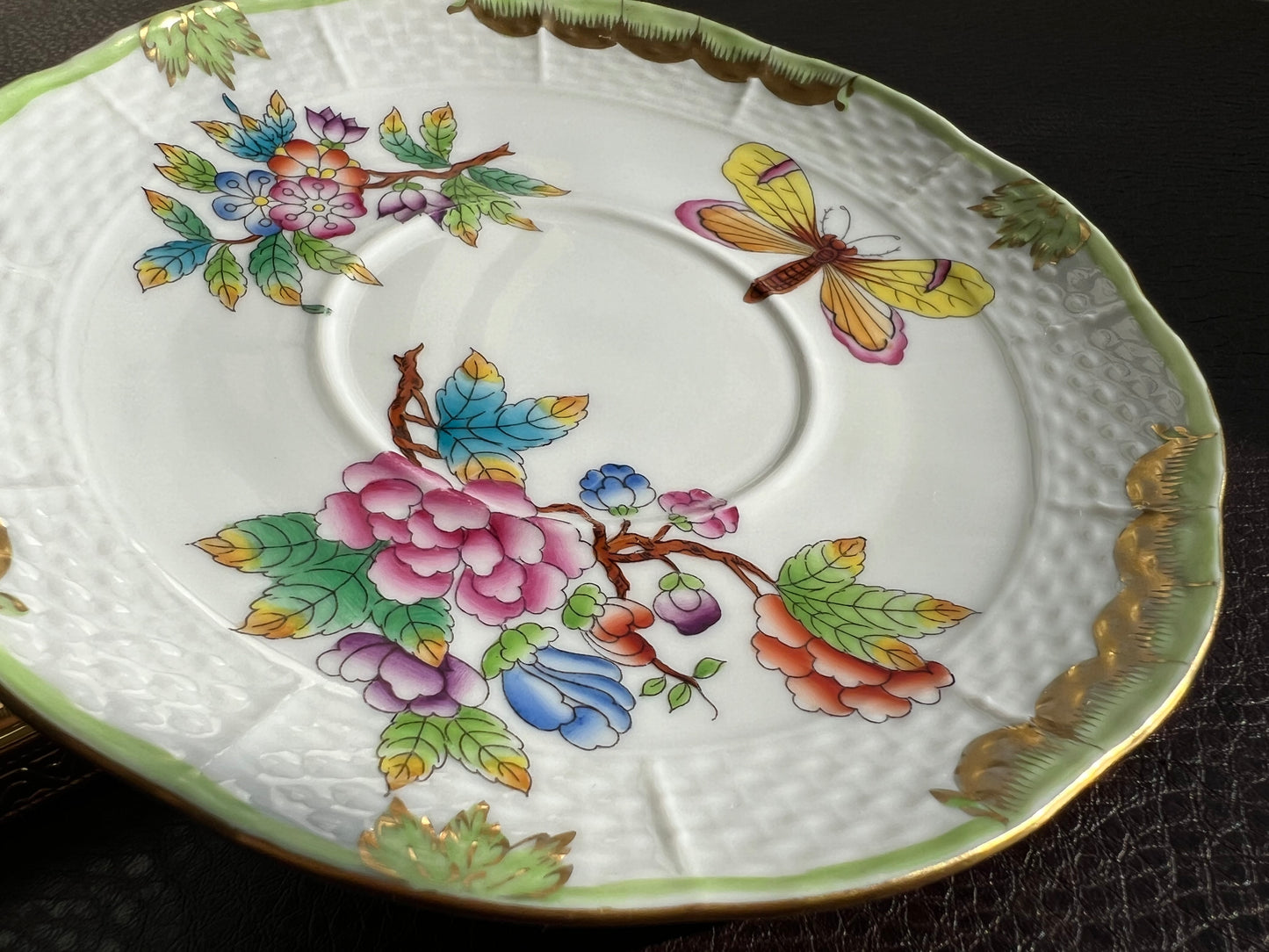 Herend Queen Victoria Vintage Butterfly and Floral Hungarian Porcelain Tea Saucers