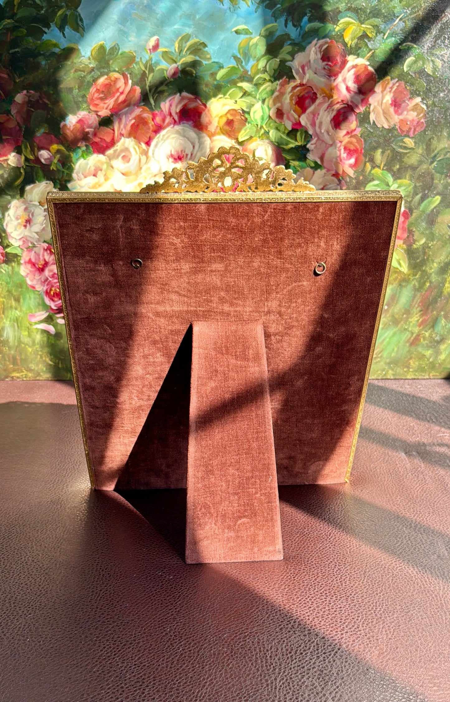 Antique/ Vintage French Victorian Style Gold-gilded Brass Framed Wall or Table Mirror with Flowers Decoration on the Frame