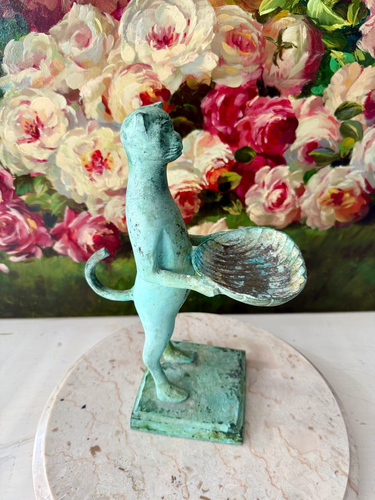 Antique Diego Giacometti-Style Patinated Bronze "Cat Butler" Statues, often used as Soap Dishes, Business Card Holders, or Trinket Trays - This price applies to a single item only!