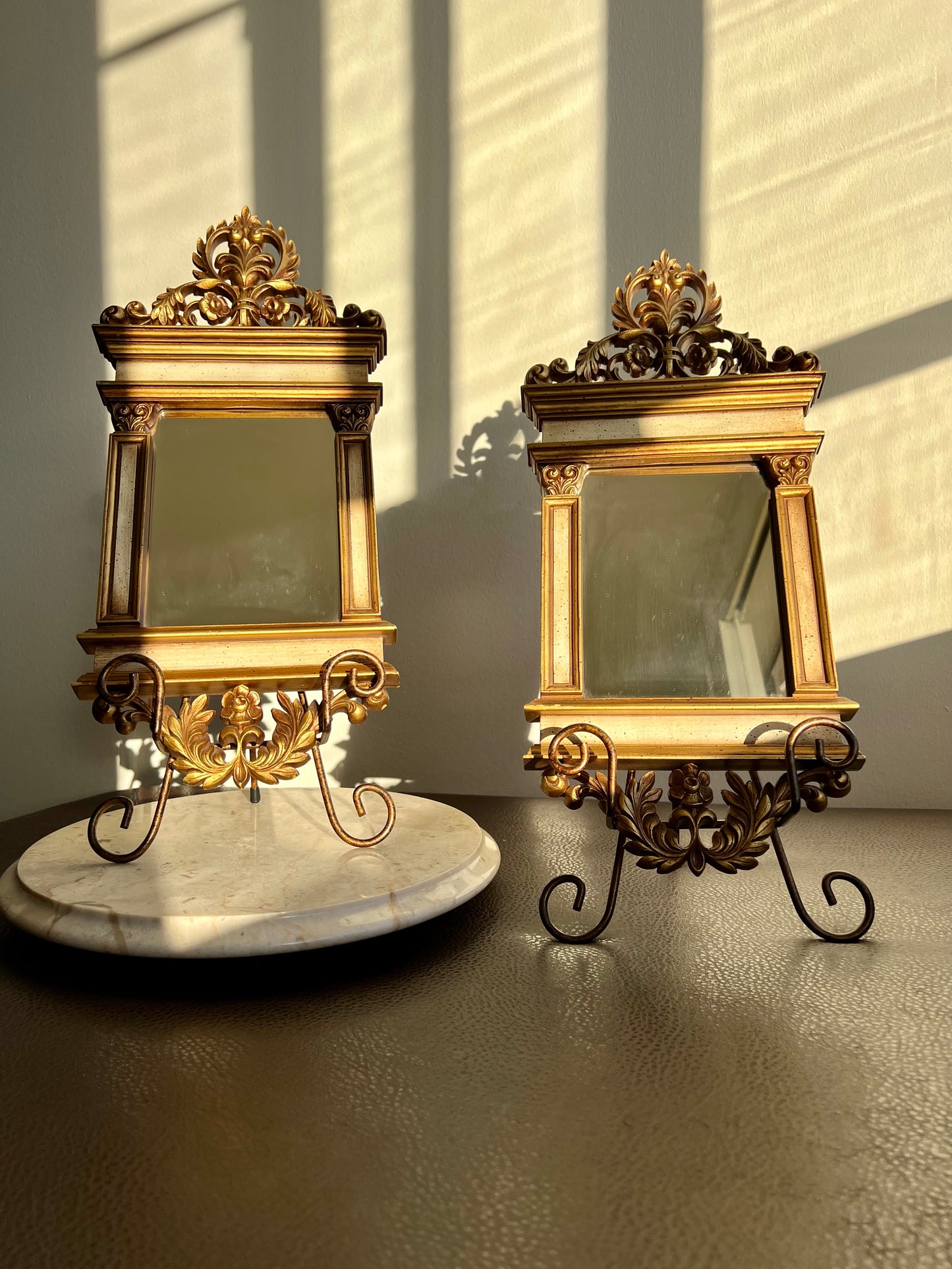 Syroco Decorative Rococo Style Gilded Vintage Wall or Shelf Mirrors (2 pcs)