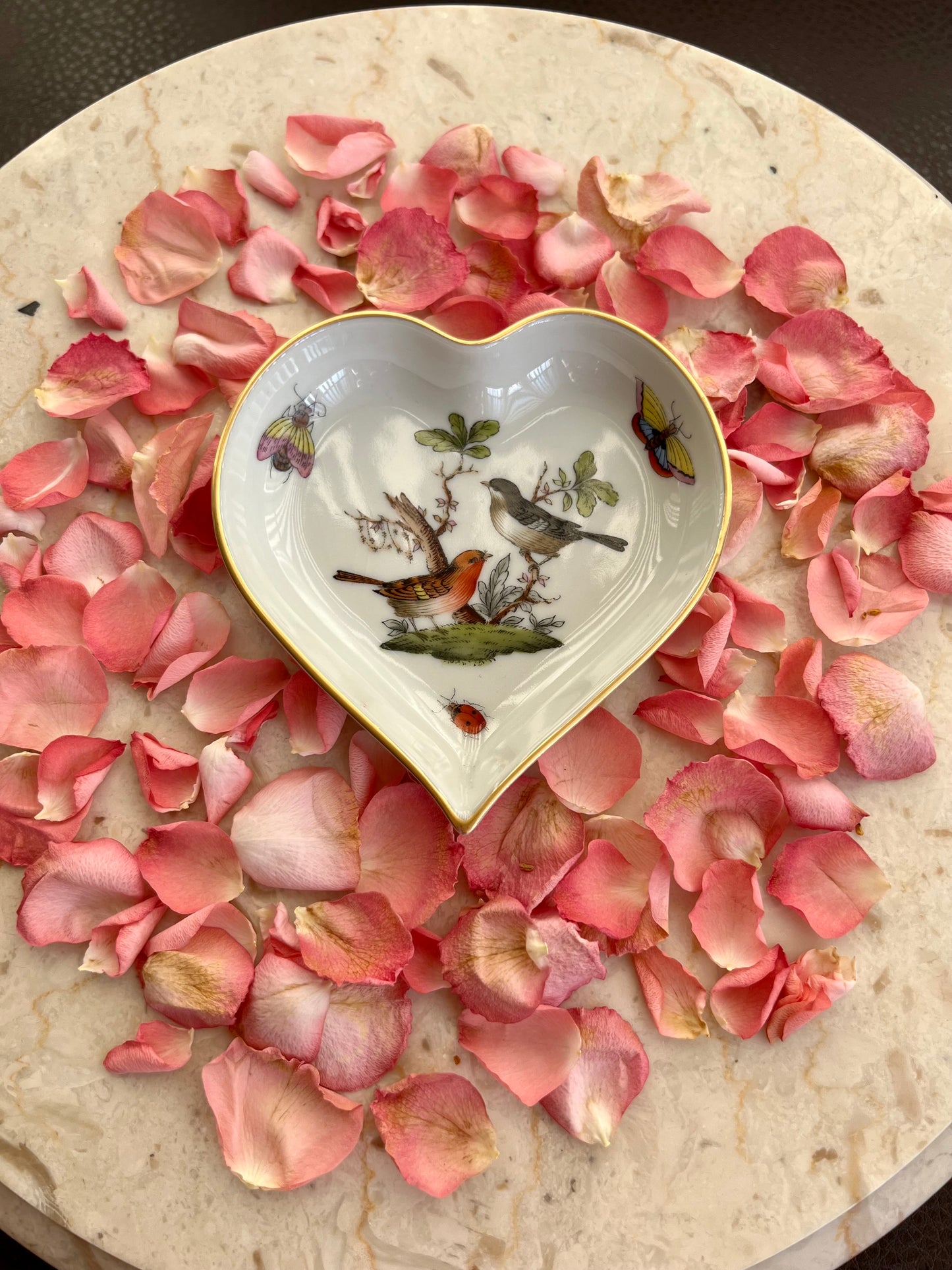 Herend Rothschild Bird Hand Painted Small Heart Tray Vintage Porcelain - Made in Hungary