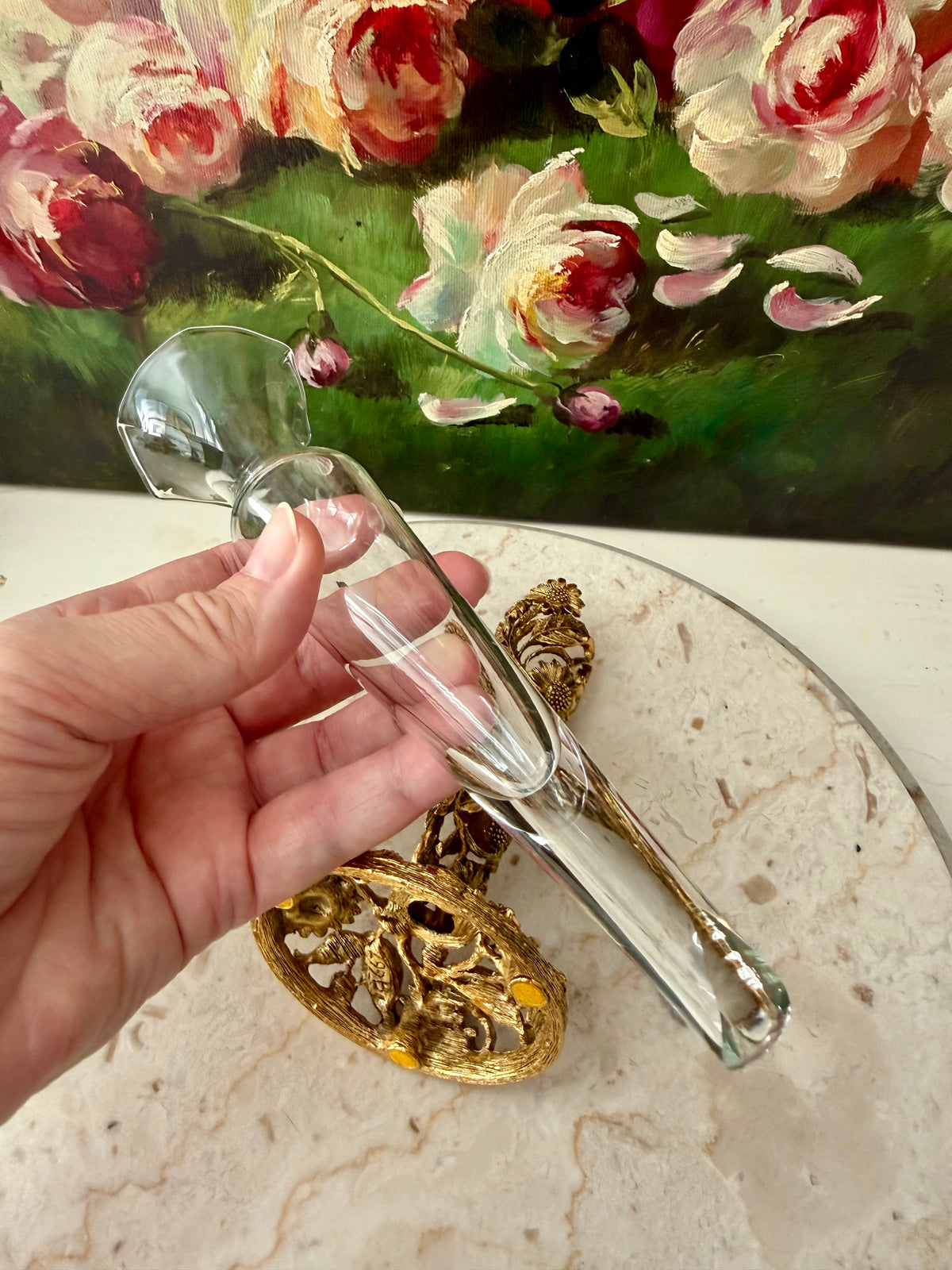 24k Vintage Matson Gold-plated Sunflower Brass Filigree Ormolu with Removable Glass Vase