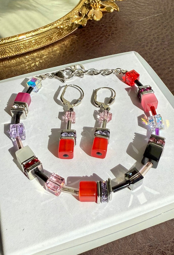 CoEur De Lion Geo Cube Red Earrings in Original Box