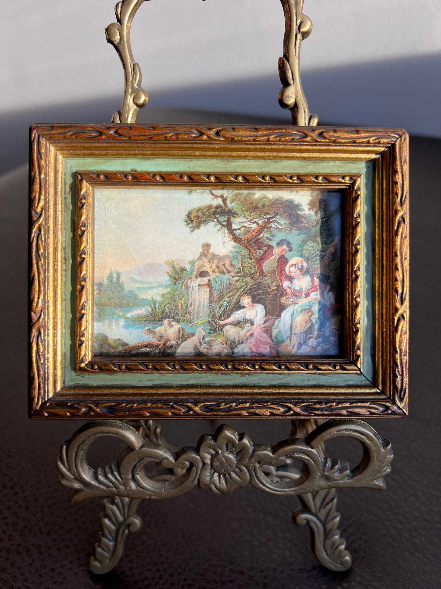 Florentine Mini Vintage Print Picture with Gilded Wooden Square Frame, Italian Style