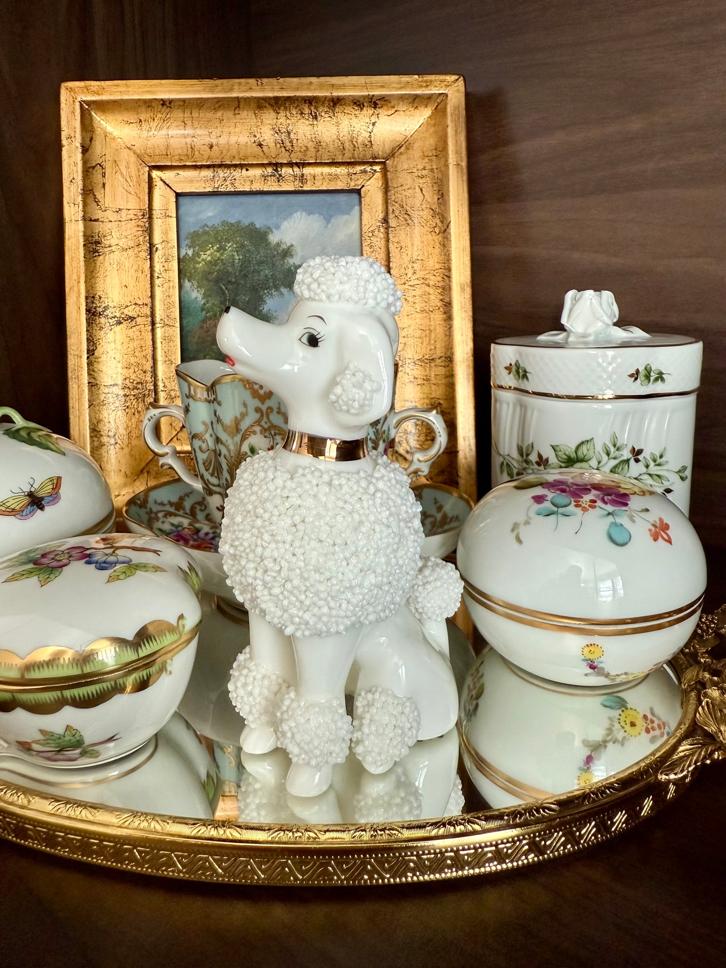 Vintage White Porcelain Spaghetti or Sugar Poodle Figurine Dog, Numbered - Made in Japan