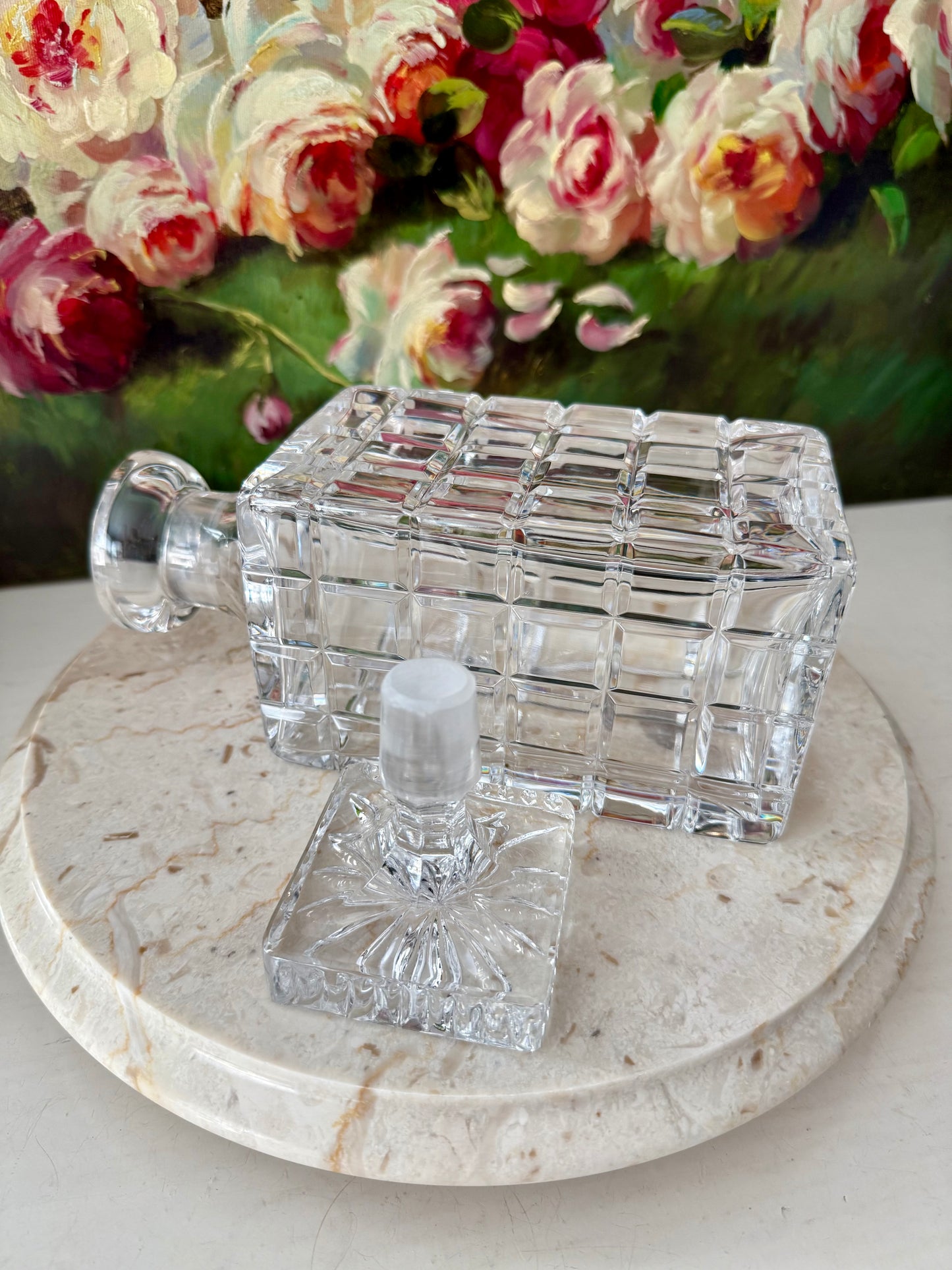 Atlantis Helsinki Style Vintage Cut Crystal Square Glass Whiskey Decanter with Stopper