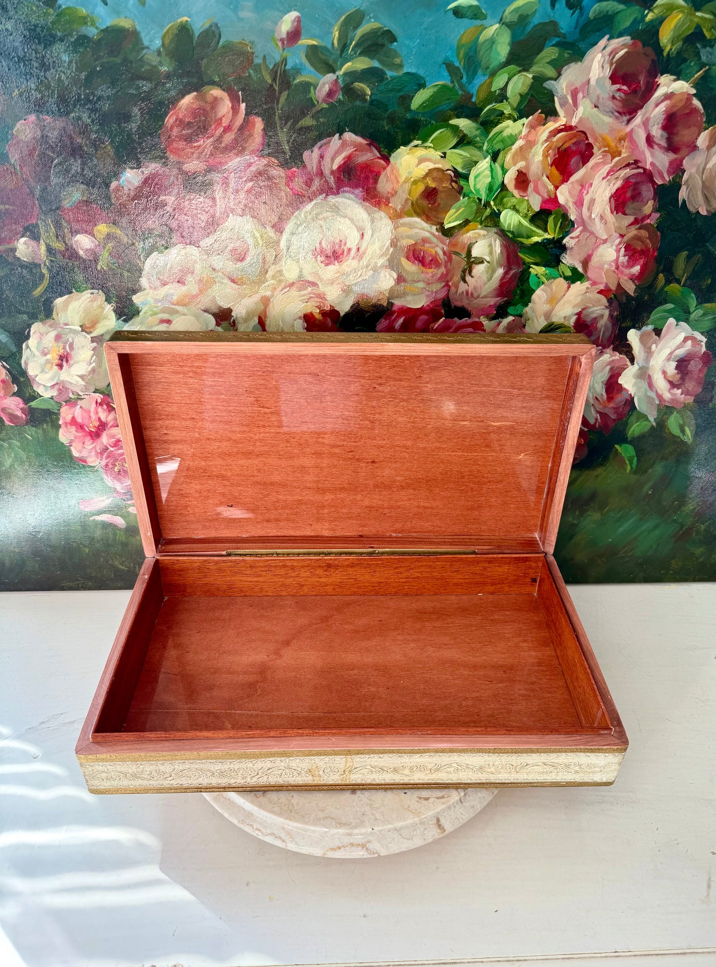 Fratelli Alinari Architectural Gold gilded Large Vintage Wooden Florentine Jewelry Box, Made in Italy