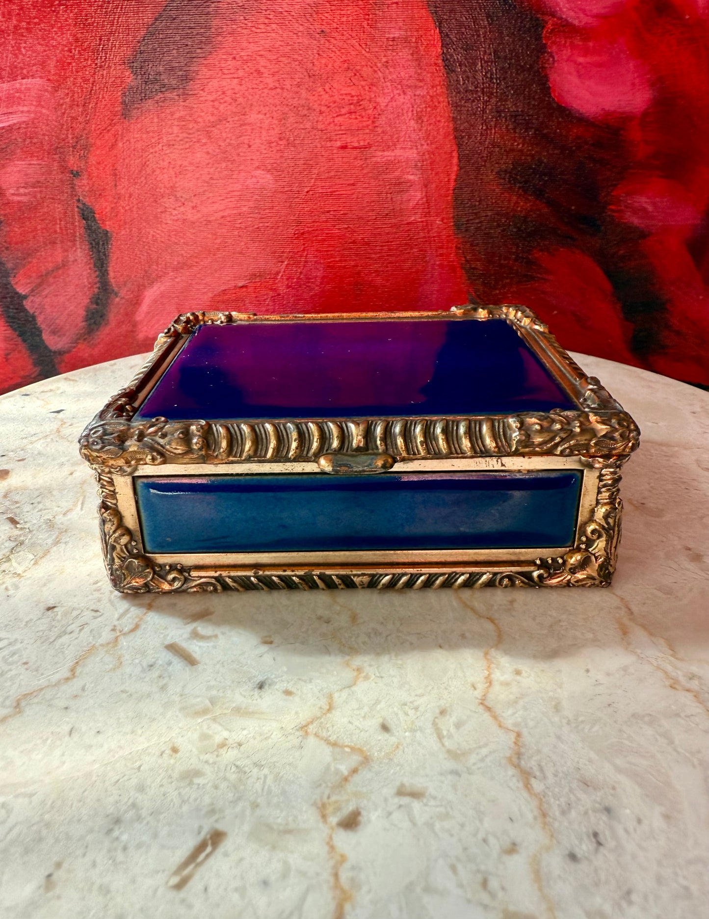 Royal Bovano Italian Style Cobalt Blue Enamel Vintage Cigarette Case or Jewelry Box from the 1950s or 1960s
