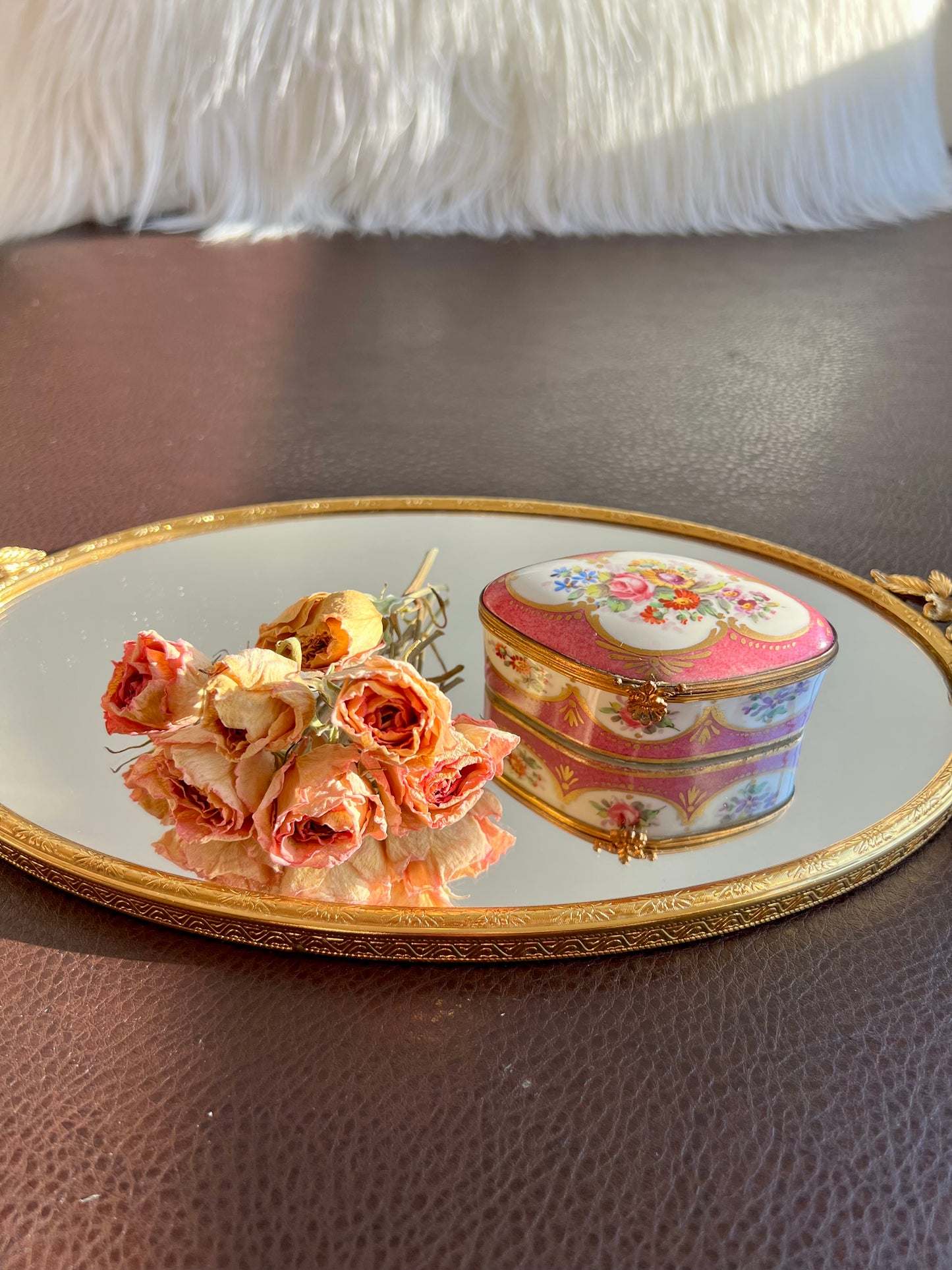 Antique Floral Hand-painted Trinket Box, Jewelry Limoges French Style Porcelain