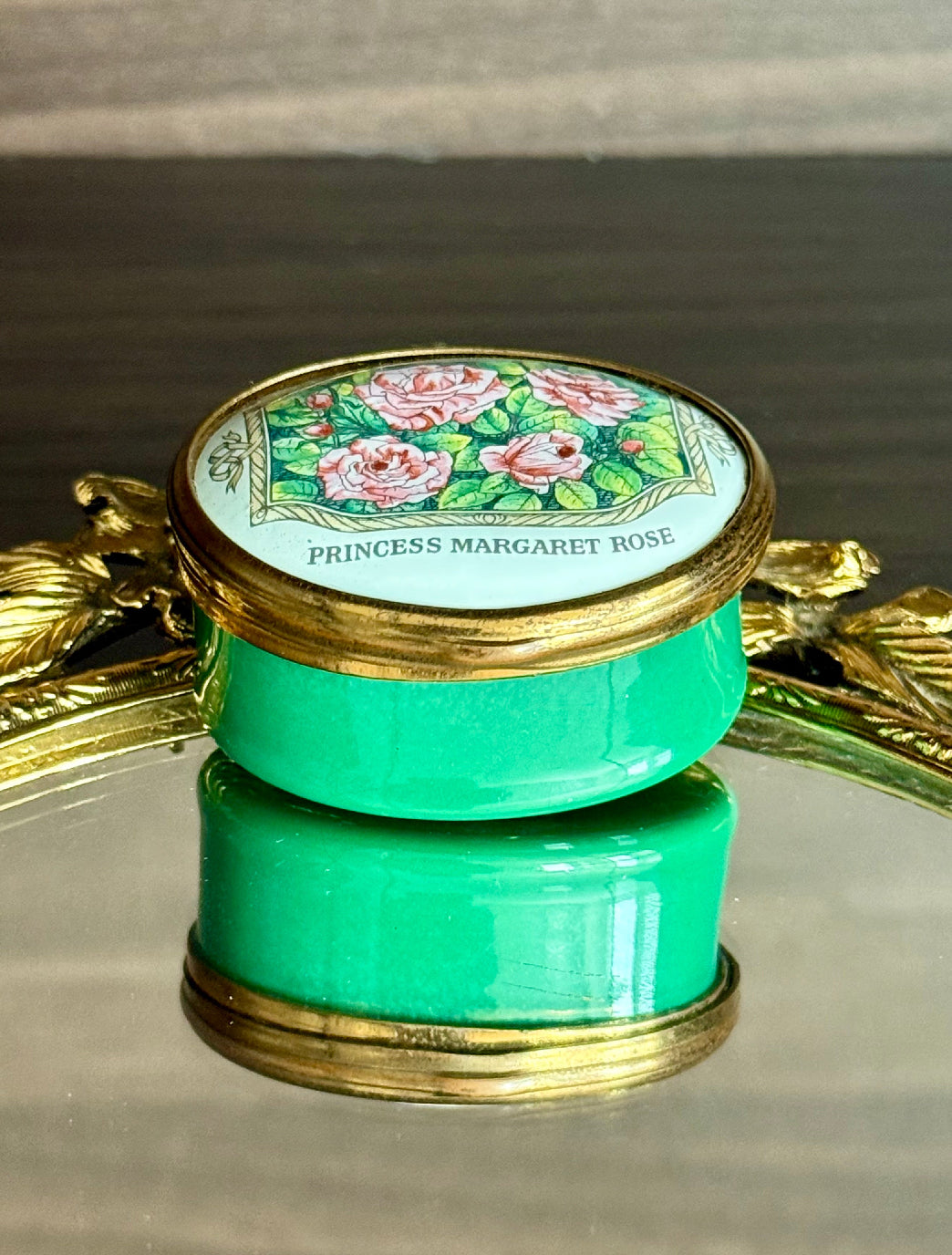Bilston & Battersea Enamels Vintage Princess Margaret of England Hybrid Tea Rose Jewelry or Trinket Box - Made in England