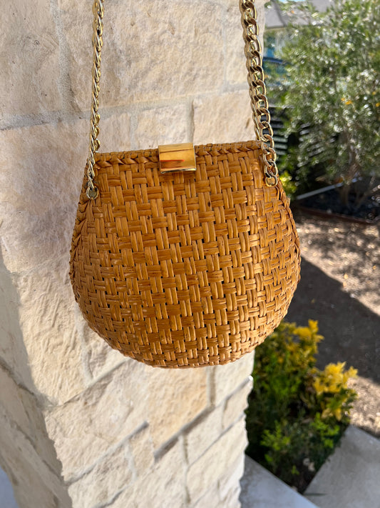 RODO Made in Italy Vintage Glazed Wicker Mustard Yellow Purse and Clutch