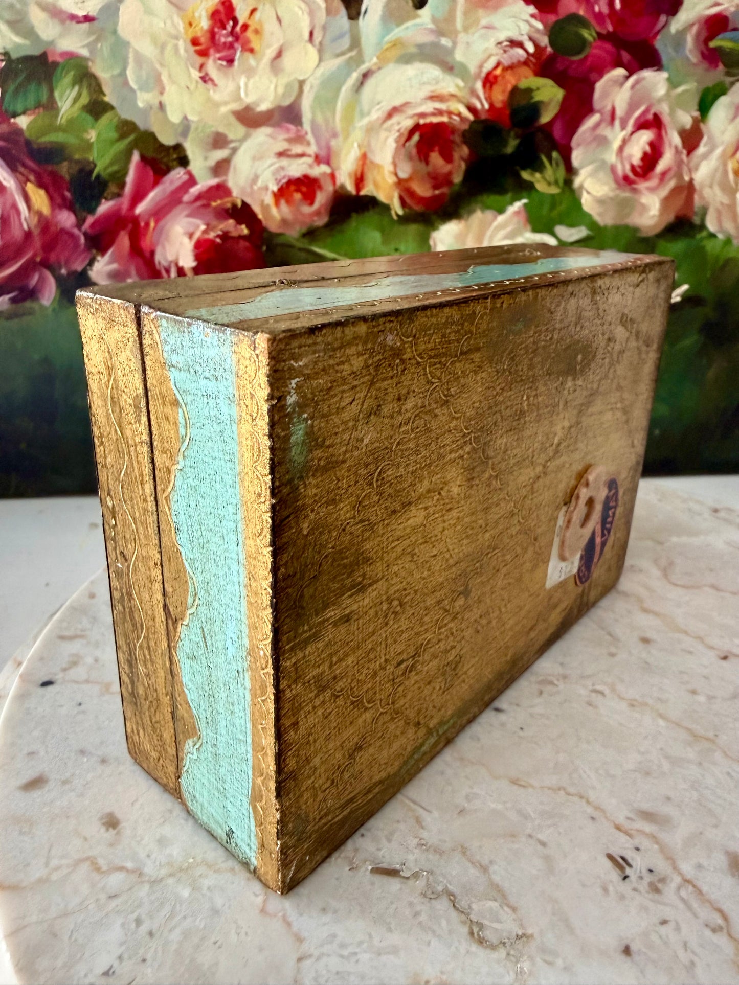 Italian Vintage Florentine Gold Gilt Wooden Handmade Jewelry Box