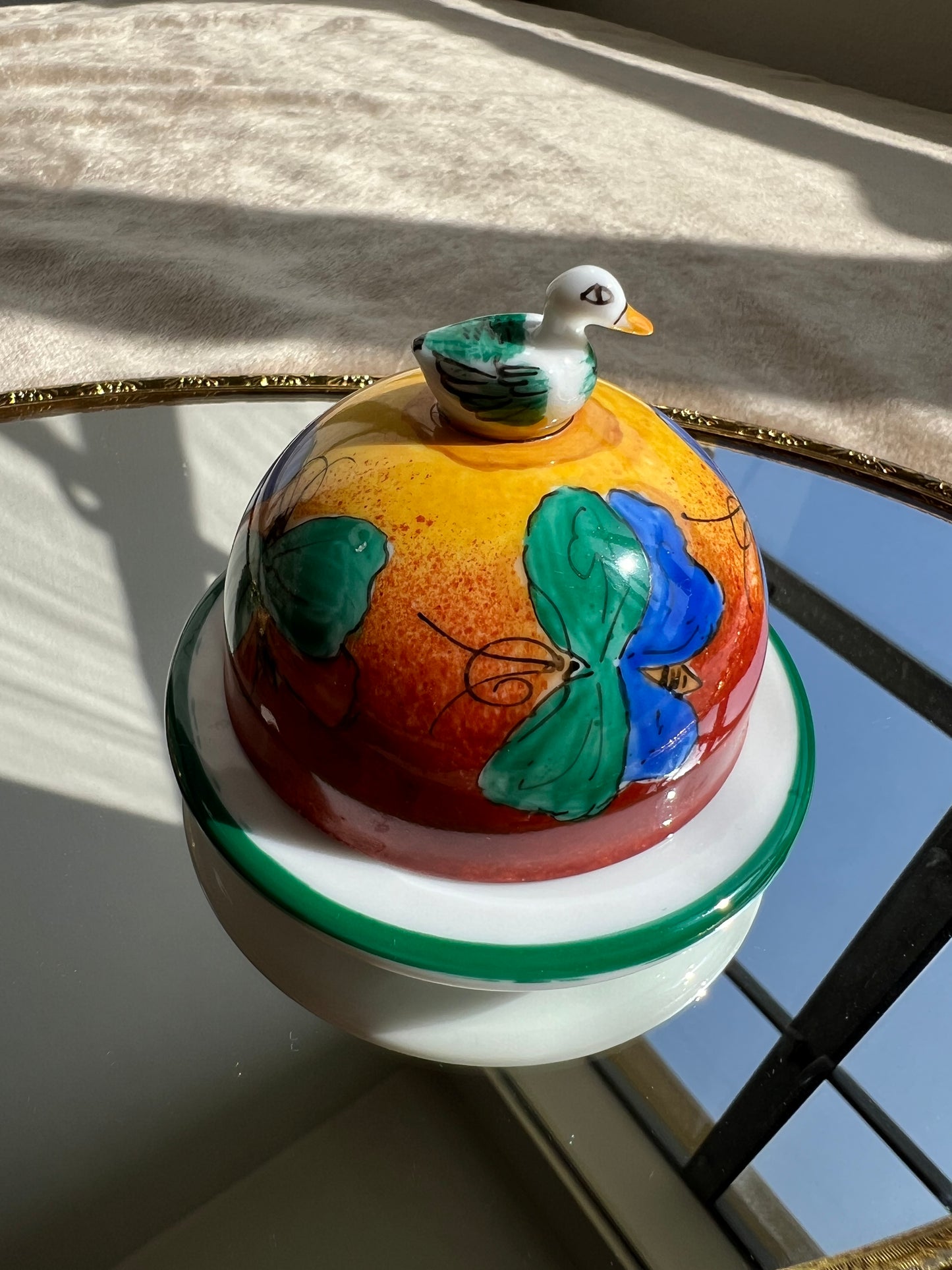 Limoges Porcelain Vintage Butter Dish Dome with Duck on the Lid