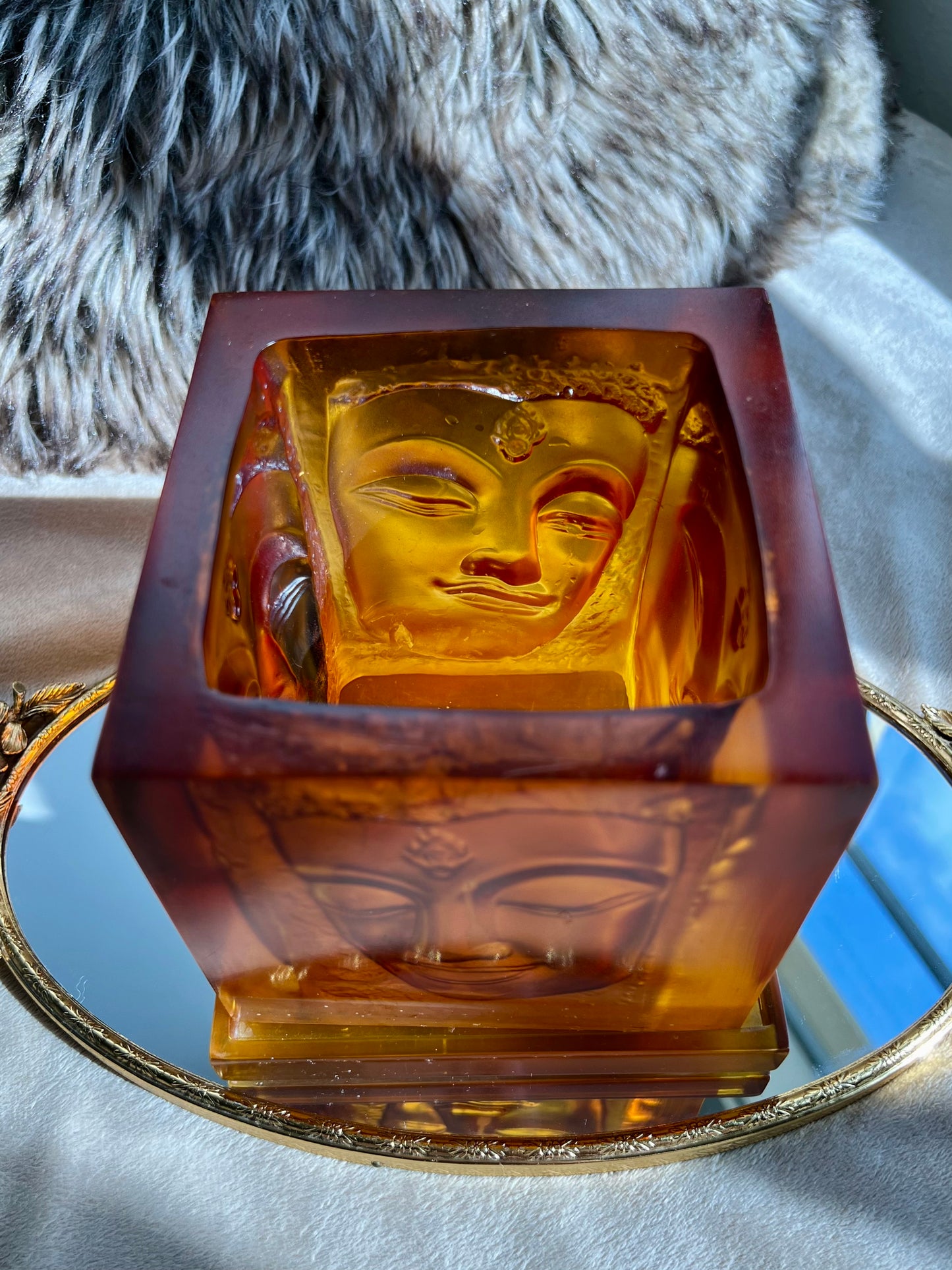 Buddha Four Faces Amber Stone Color Candle Holder