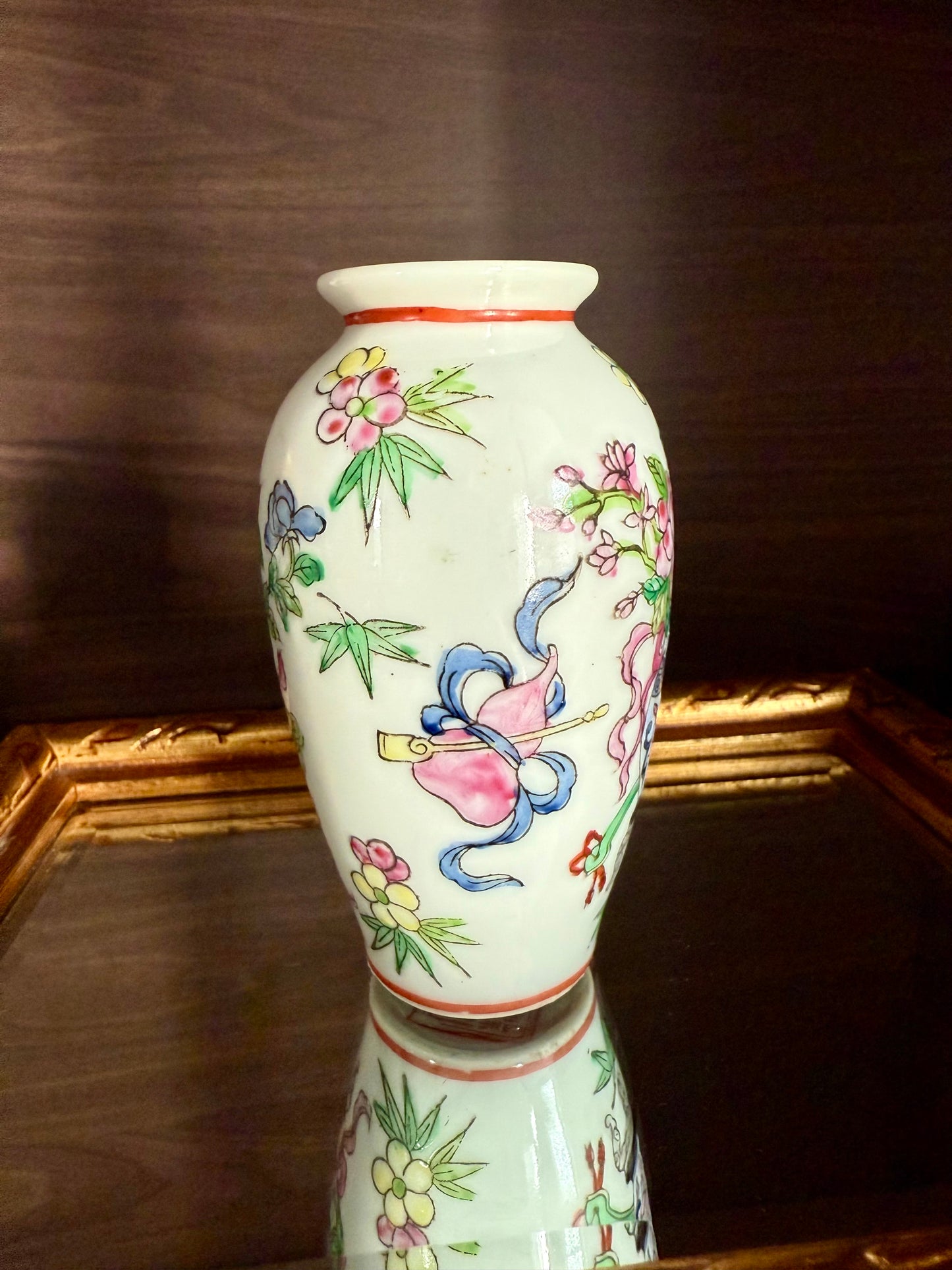 Vintage Miniature Chinese Porcelain Famille Rose Elegant Hand-painted Vase with Floral Decoration