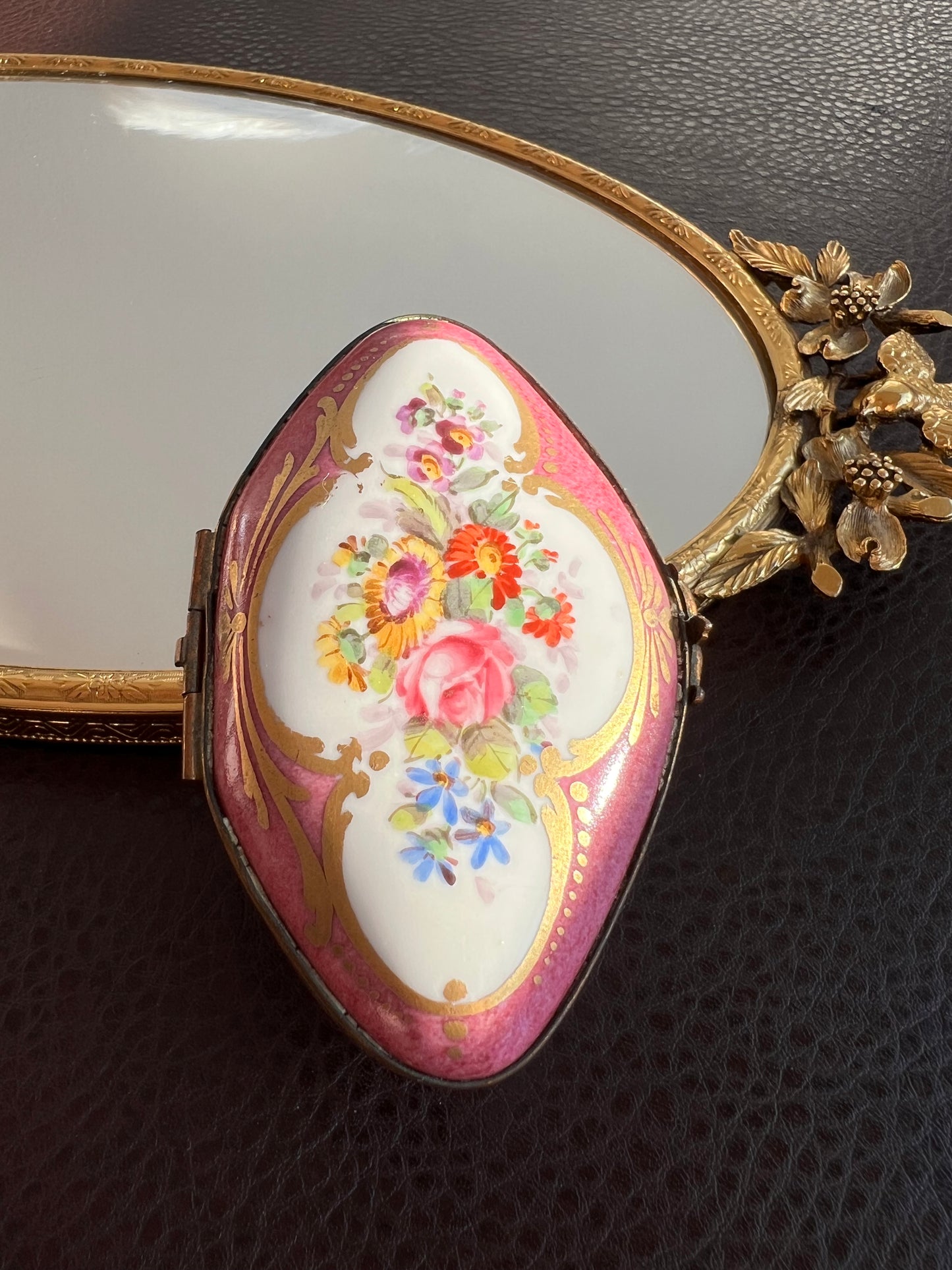 Antique Floral Hand-painted Trinket Box, Jewelry Limoges French Style Porcelain