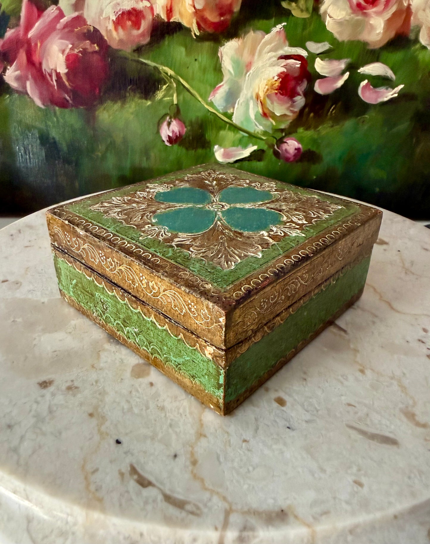 Italian Style Florentine Gold-gilded Wooden Vintage Jewelry or Trinket Box