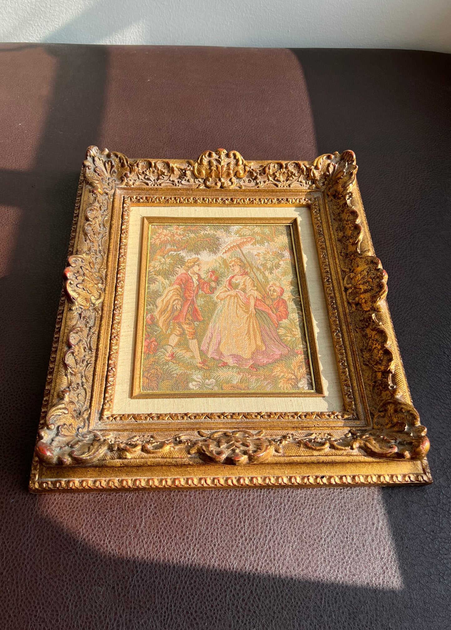 Victorian Themed Vintage Tapestry Ornate Gold Gilded Wooden Frame, Wall Art Decor