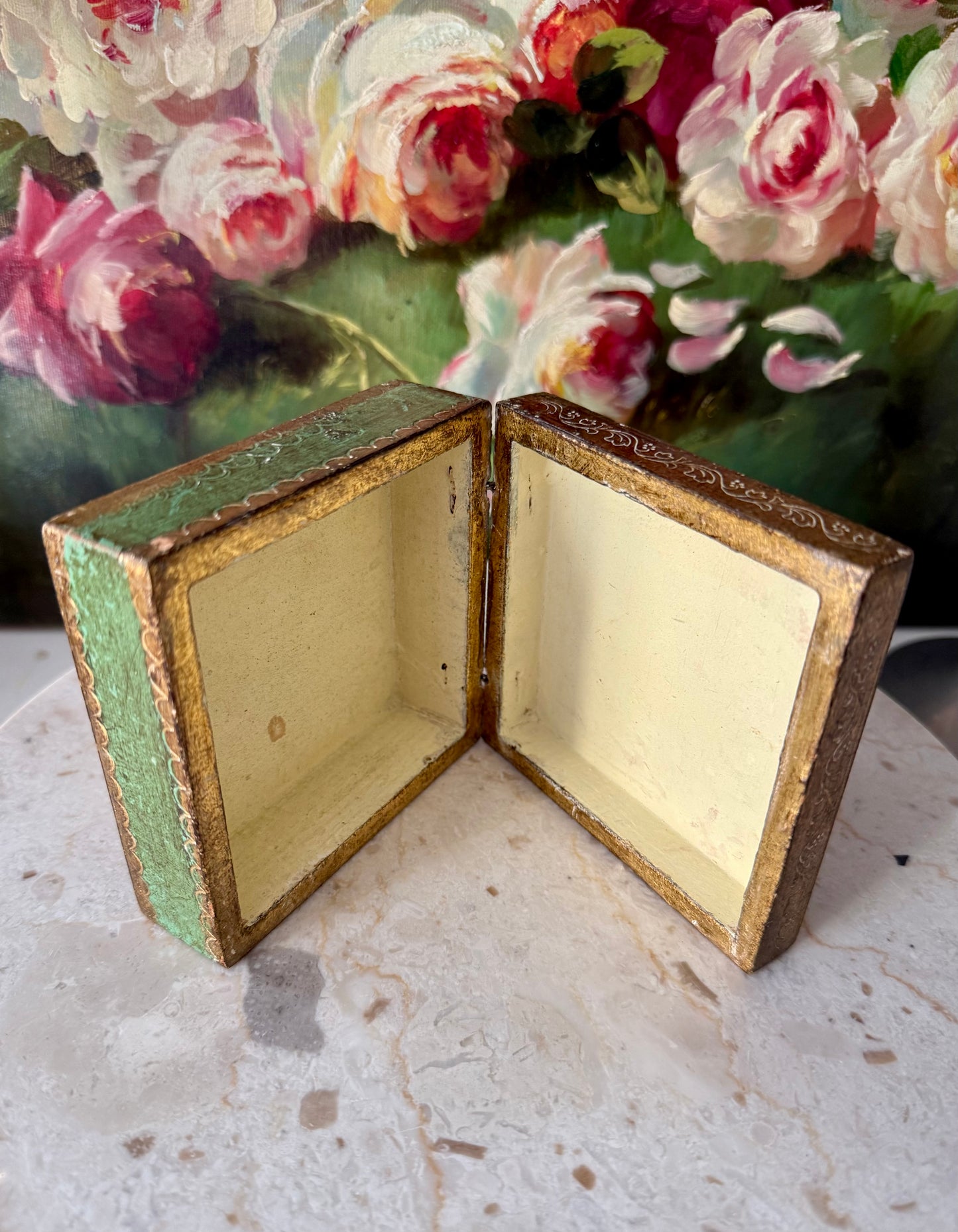Italian Style Florentine Gold-gilded Wooden Vintage Jewelry or Trinket Box