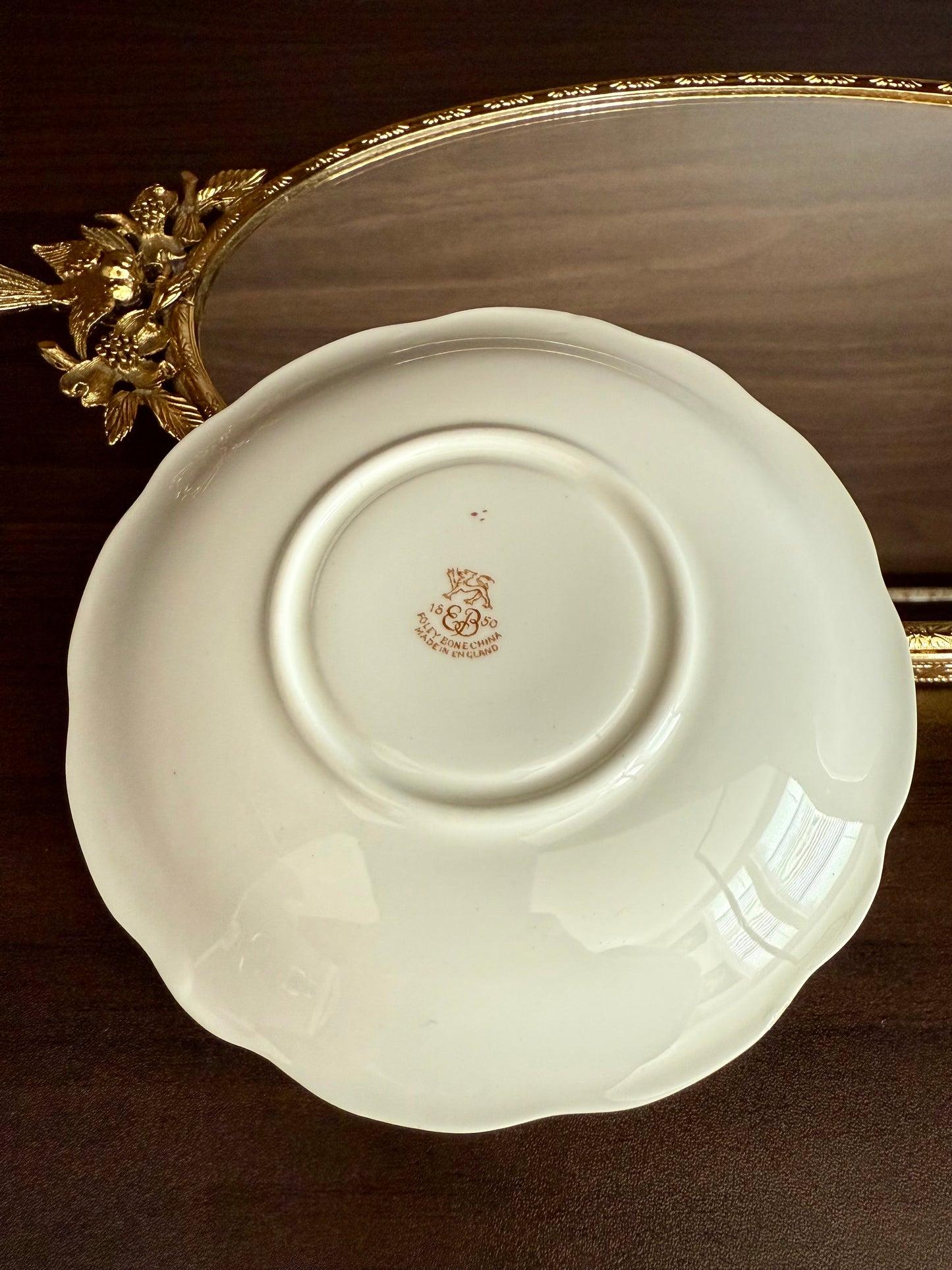 1950s Paragon Fine Bone China Vintage Aqua Green, Gold and Floral Porcelain Tea Cup and Saucer Set, Made in England