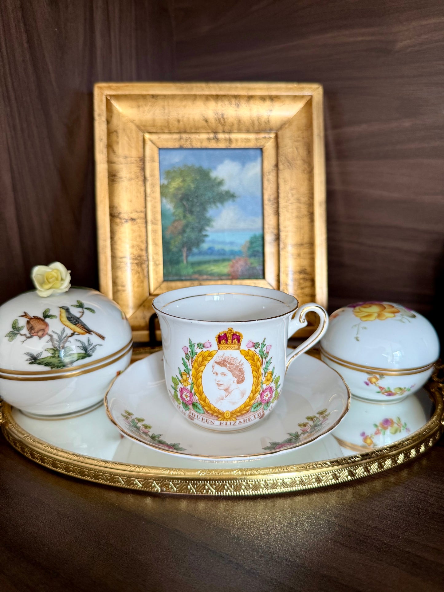 Coronation 1953 H.M. Queen Elizabeth Vintage Tuscan Bone China Roses Tea cup and Saucer, Numbered