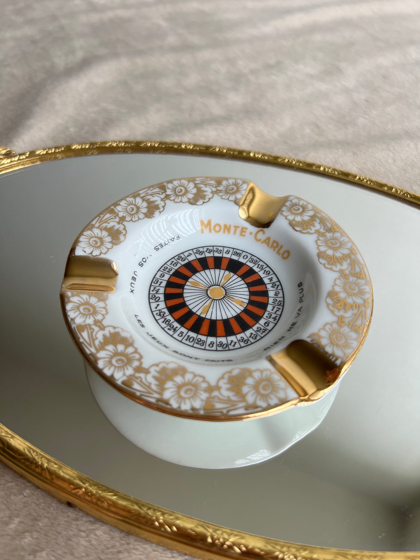 Gold-plated Monte Carlo Roulette Limoges Porcelain Ashtray